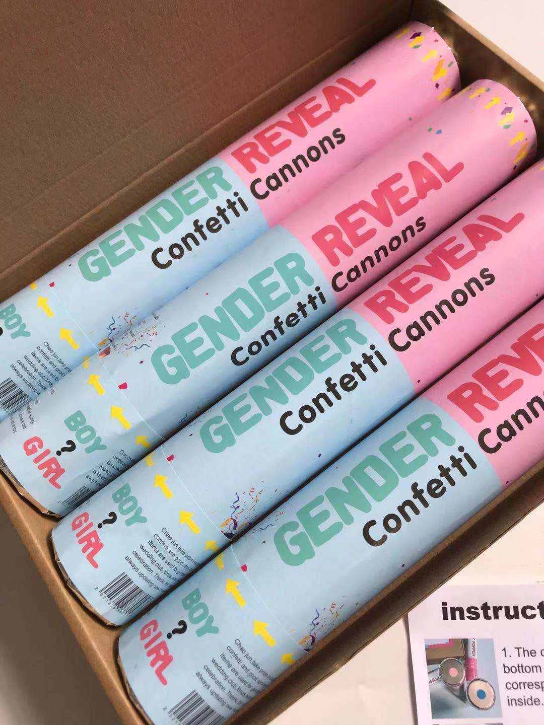 Posies Petals Gender Reveal Confetti Cannon Poppers 2 x Blue & 2 x Pink
