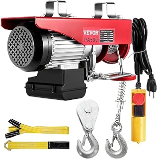 VEVOR Electric Hoist, 1100LBS Electric Winch, Steel Electric Lift, 110V Electric Hoist with Remote Control & Single/Double Slings for Lifting in Factories, Warehouses, Construction Site, Mine Filed