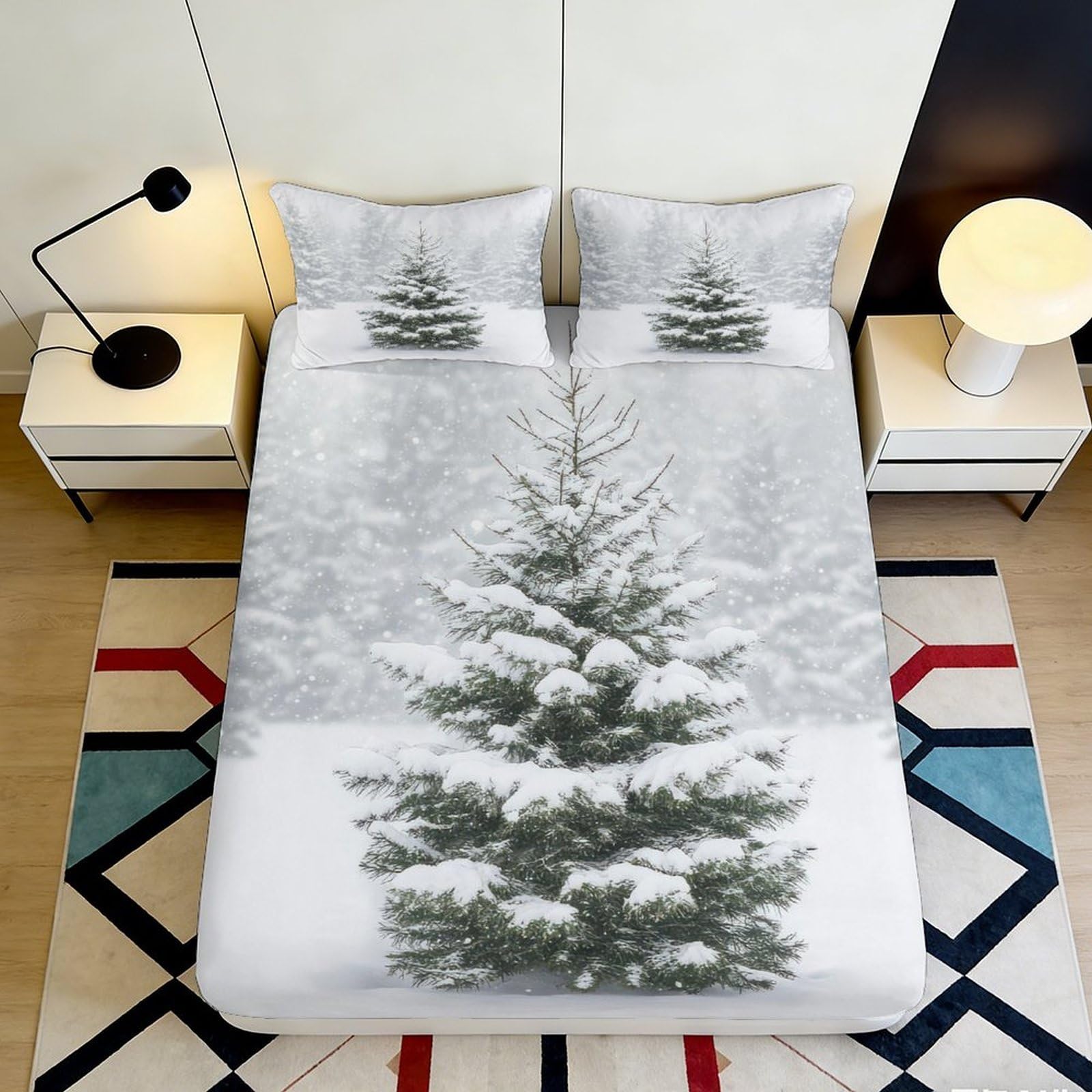 Dhbaneiok Style-1 3D Printed Snow Pine Fitted Sheet Microfiber Soft Breathable Winter Forest Mattress Cover For Bedroom Dorm Decor 90X200x25cm