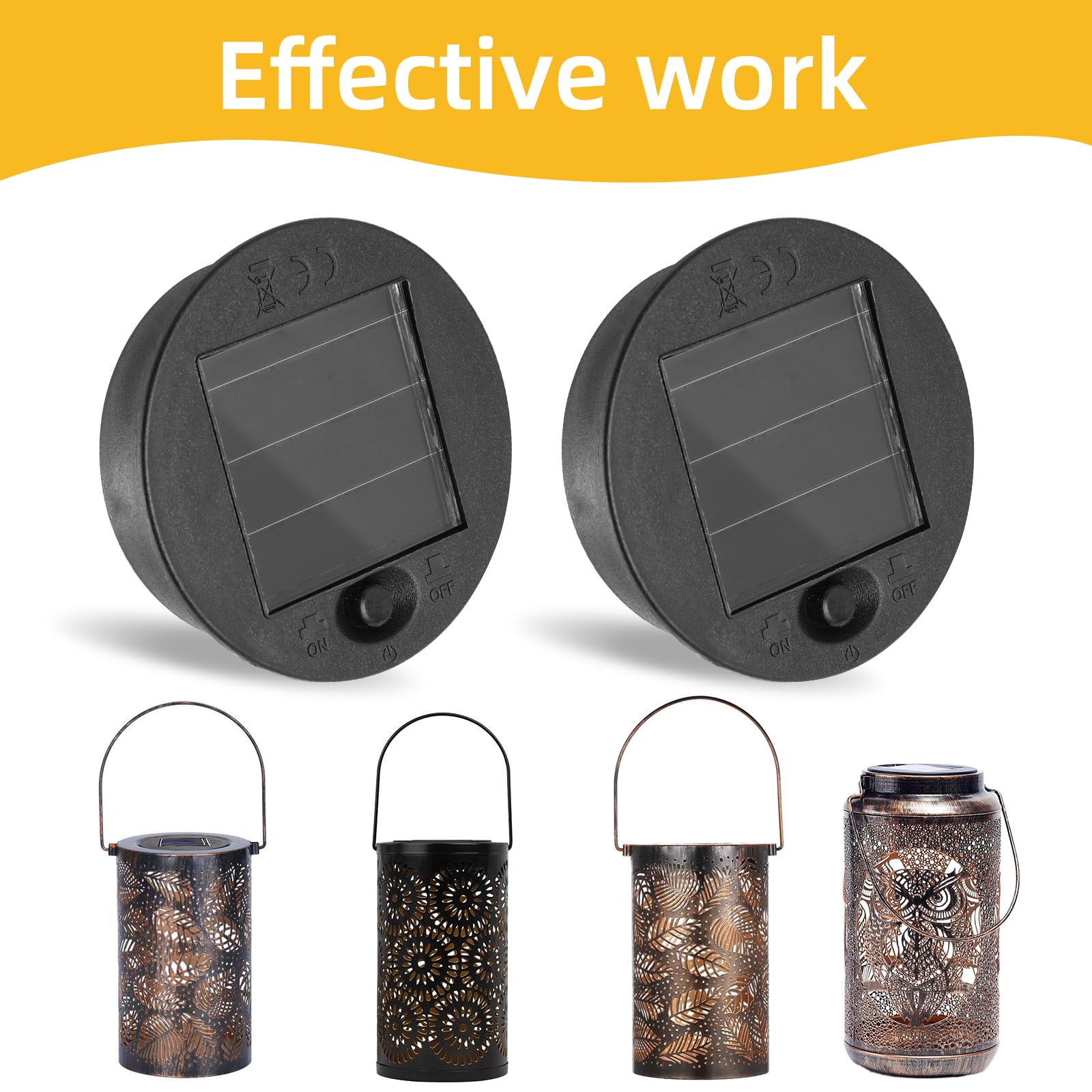 2 Pezzi Di Ricambio Per Lanterne Solari, Top Con LED E Pannello 2V, Diametro 8 Cm, IP65, Batteria AAA Inclusa