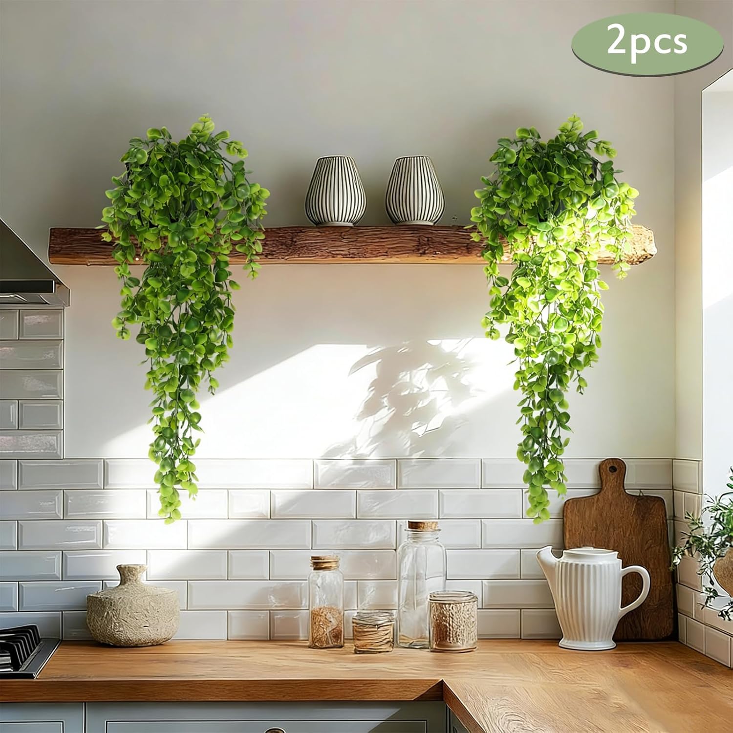 RECUTMS 4 Pack Artificial Hanging Plants Faux Eucalyptus Leaf Greenery Fake Plant for Wall House Room Patio Indoor Outdoor Home Shelf Office Decor (Green)