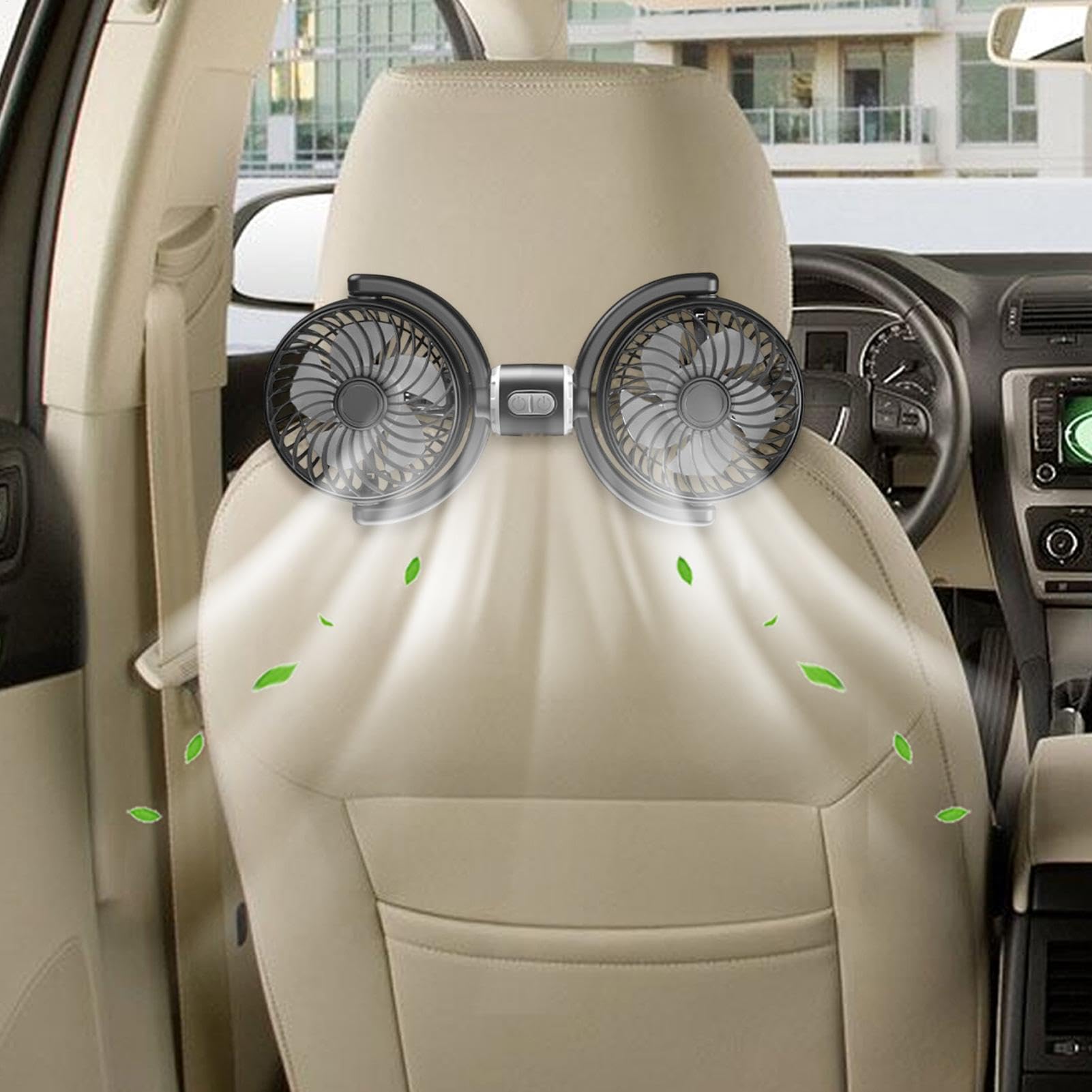 Ventilateur de siège arrière de voiture – 3 vitesses – Refroidisseur à double tête pour appuie-tête arrière – Rotation à 270 degrés – Ventilateur de siège pour, passagers confort
