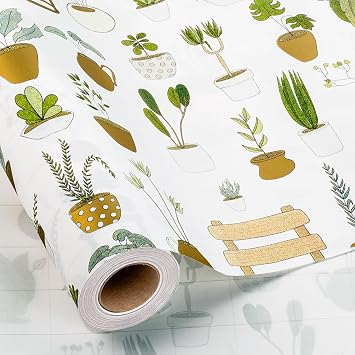 MAYPLUSS Multi Plants Wrapping Paper Roll - 17Inch X 33Feet - Elegant Luxury Thick Gardener Potted Theme Gift Wrap Stone Paper for Plant Lover, Birthday, Holiday, Party Decor