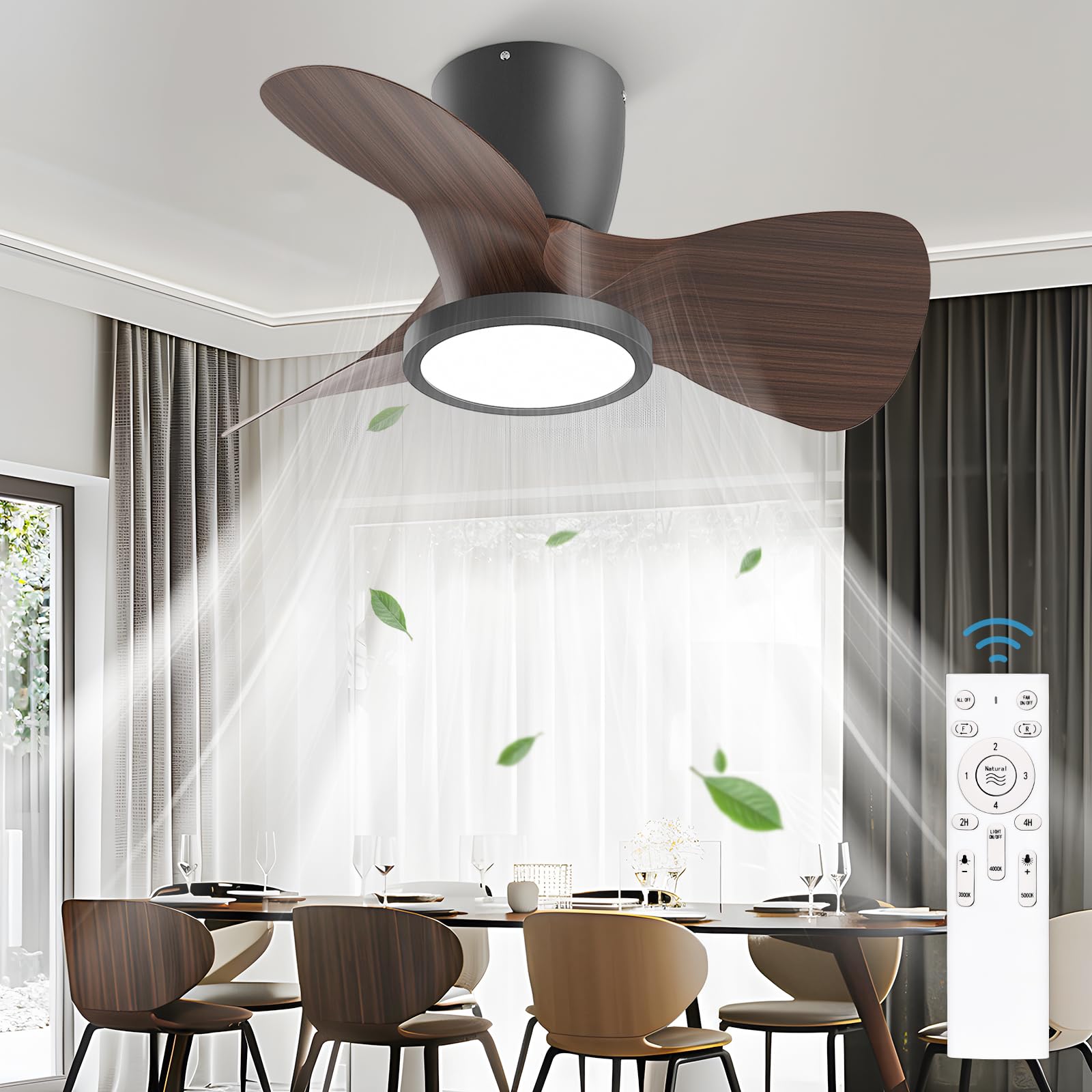 24'' Ceiling Fans with Lights and Remote, DC Motor Large Air Volume Ceiling Fans, Dimmable 3 Colors Temperature, 1800 Lumens LED Light Ceiling Fan for Bedroom, Kitchen, Living Room, Apartment