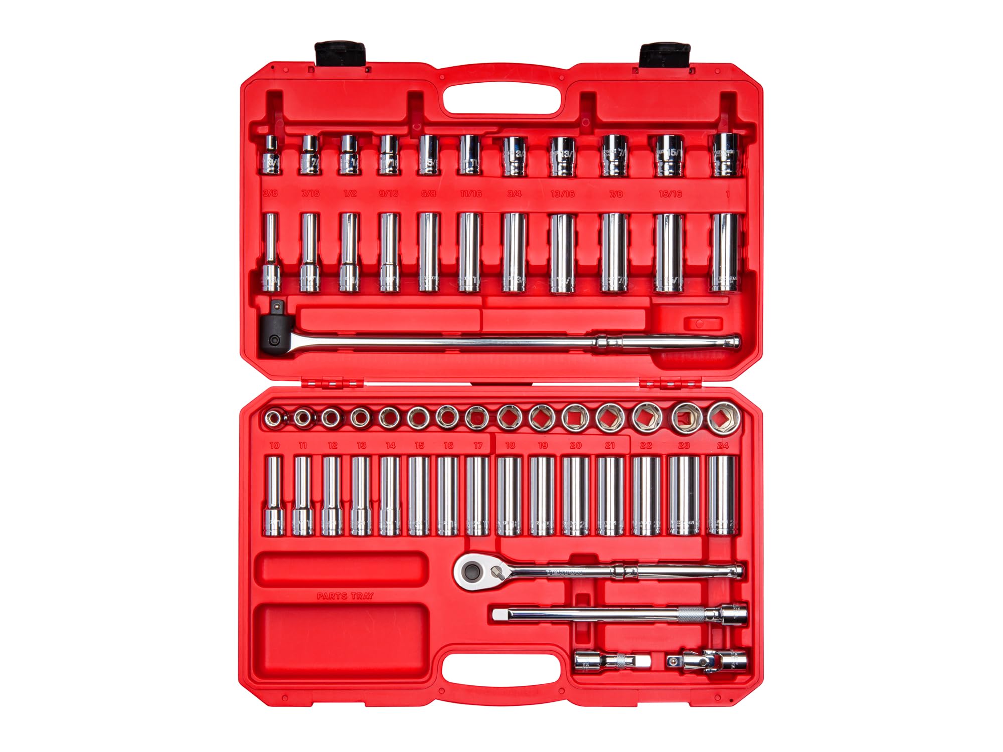 TEKTON1/2 Inch Drive 6-Point Socket and Ratchet Set with Case, 57-Piece (3/8-1 in., 10-24 mm) | SKT25301