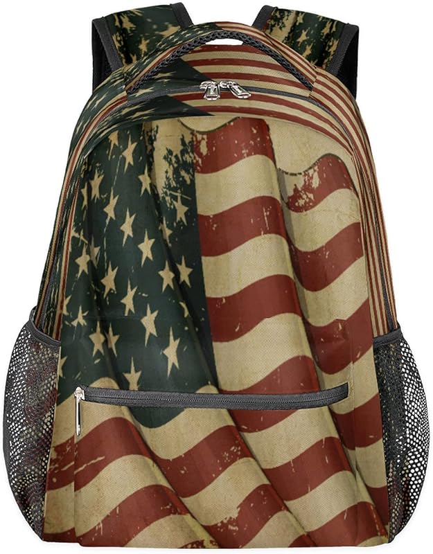 Mochila para mulheres e homens, com estampa da bandeira americana para viagem, laptop, à prova d'água, mochila diária com vários bolsos, mochila casual para escola, acampamento, caminhada, trabalho, Multicor, Medium em oferta na Shopee