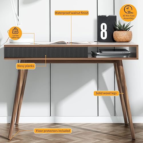 Miniatura 6 de Artswish Mid Century Modern Office Desk with Drawer - Simple Writing Desk for Home Office, Walnut nogal y