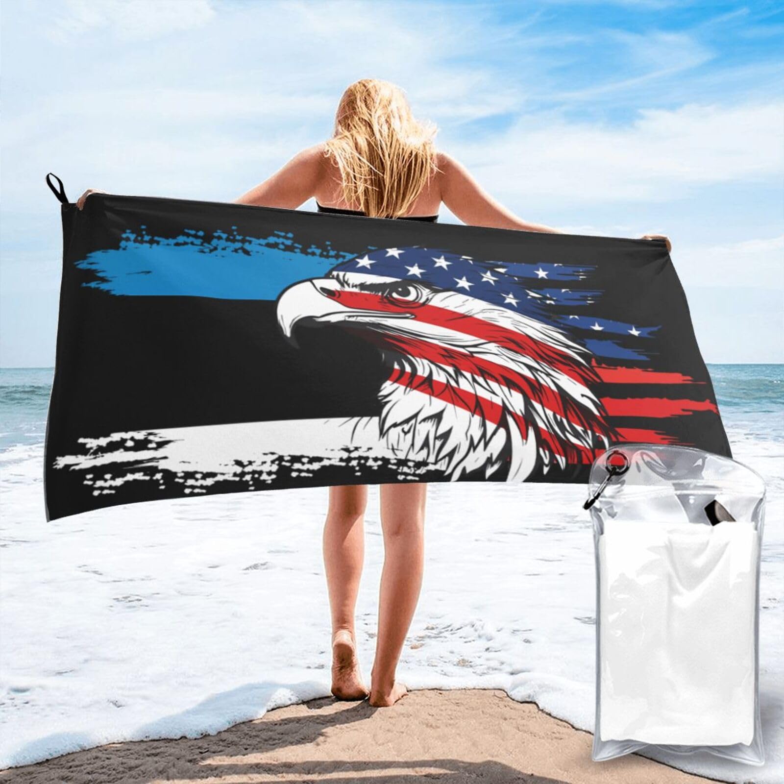 HACXZ America Flag and Estonians Flag Microfiber Beach Towel Lightweight Absorbent Travel Pool for Men Women 31.5"X63"