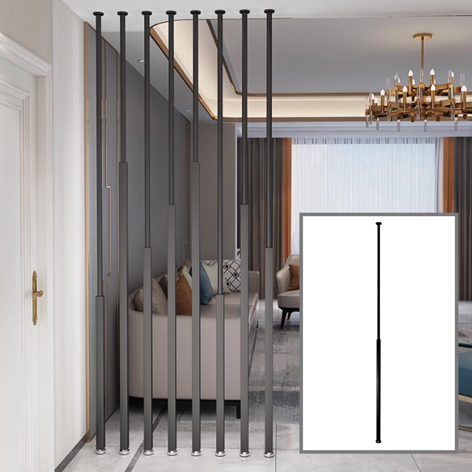 GLETSF Floor-To-Ceiling Wall Partition Room Divider, Modern Aluminum Privacy Screens, Space-Saving Divider For Teahouse, Coffee Shop, Hotel, Small Space Decor -Black-200cm(6.5ft)