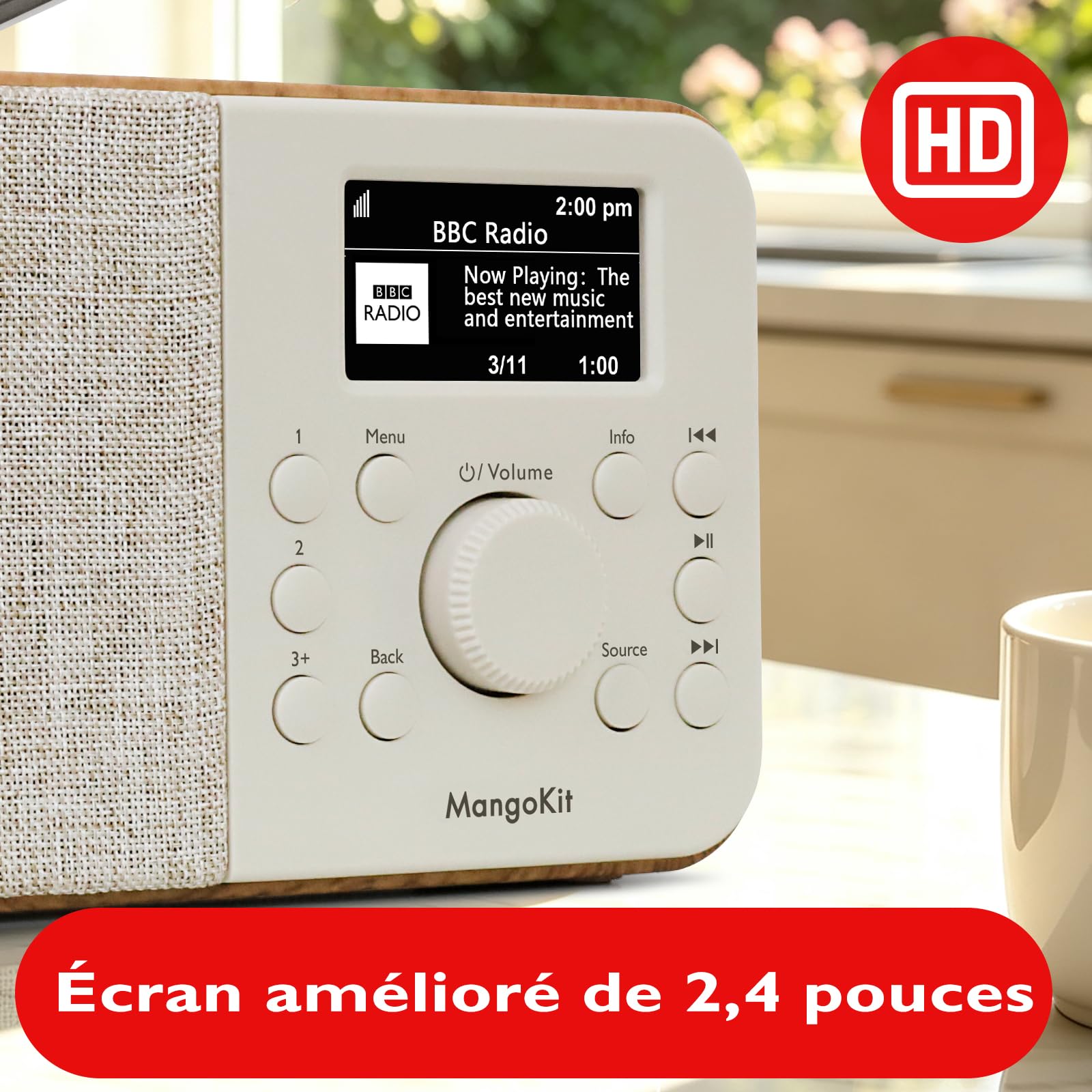 PR2S Pro Radio Rechargeable Dab+, Bluetooth, Écran Couleur, Noyer