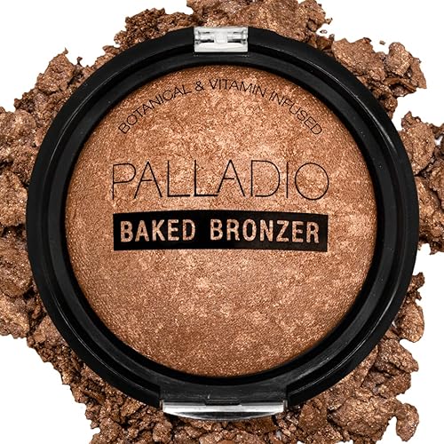 Palladio Bronceador horneado, altamente pigmentado y fácil de mezclar, brillo bronceado brillante, uso seco o húmedo, dura todo el día, proporciona