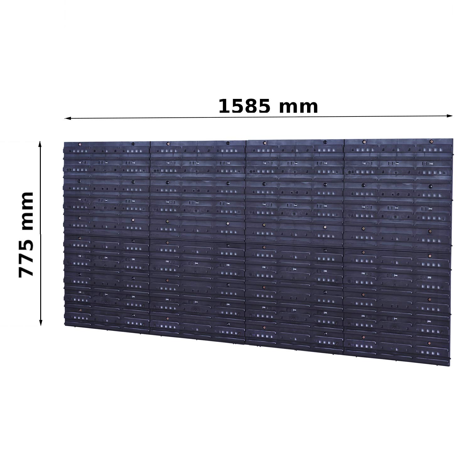 Sistema de almacenamiento de pared, 1585 x 775 mm, 80 unidades, cajas apilables, cajas apilables, cajas con tapa, placas de pared extrafuertes, estantería ampliable, estantería de taller, estantería