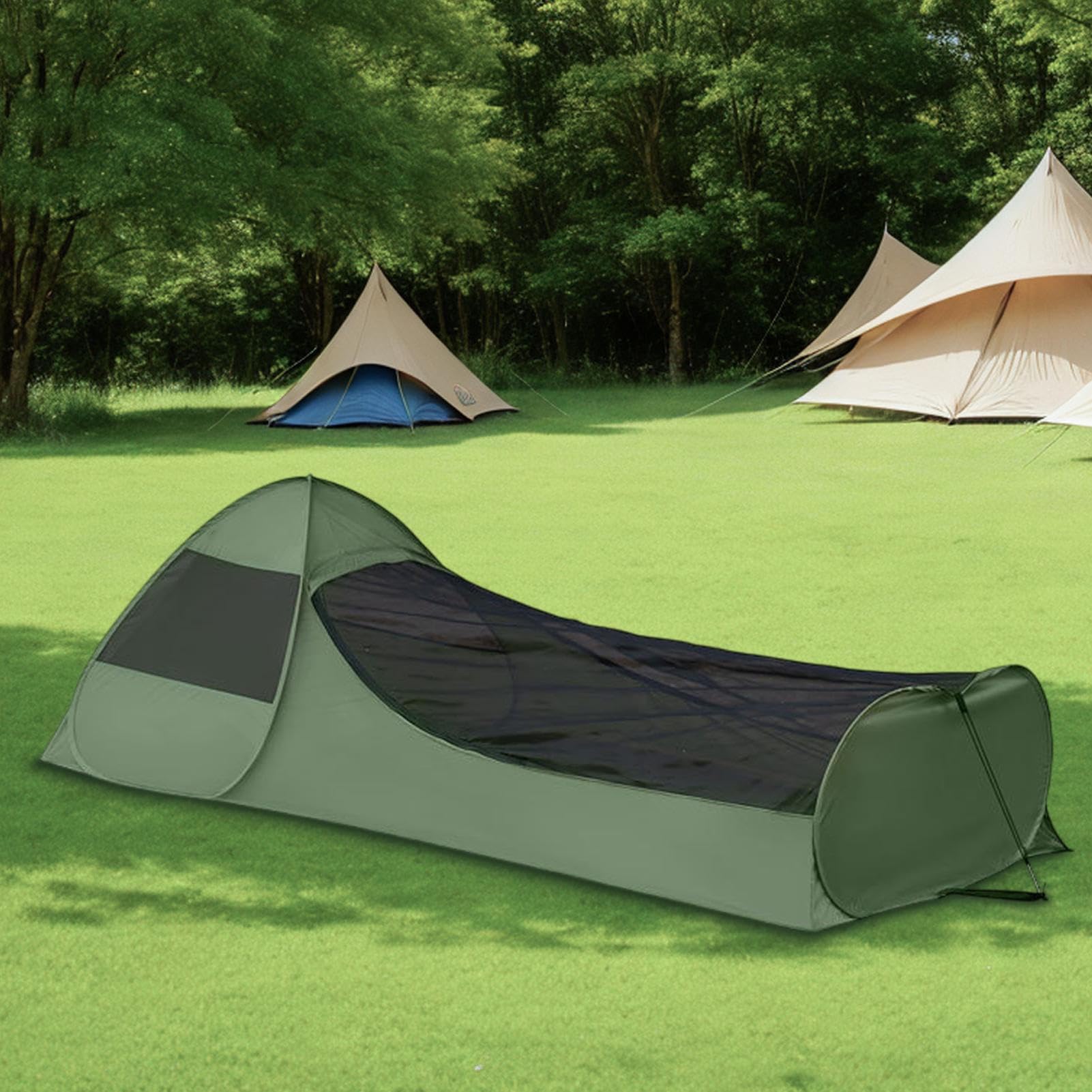 Carpa neta para acampar, cama individual plegable emergente - Soende Bag Net Carpa doble tirador cama toldo, protección de red más fina, equipo de respiración para viajes y viajes al aire libre