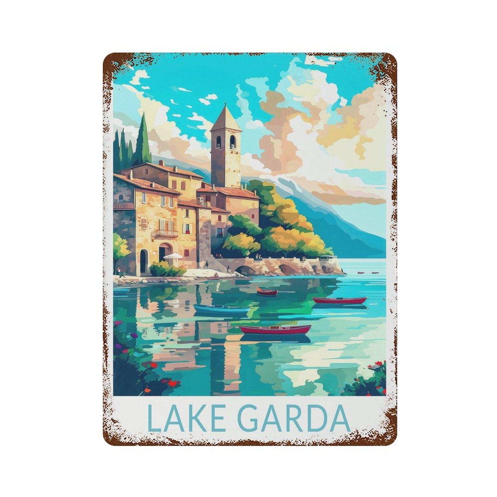 xiaoxiaoshen Lake Garda Italy Travel Decor, Home City Gifts Wall Decor Art Metal Tin Poster Modern Home Decor Art Home Bar Shop Decorations Vintage Sign 40x30cm