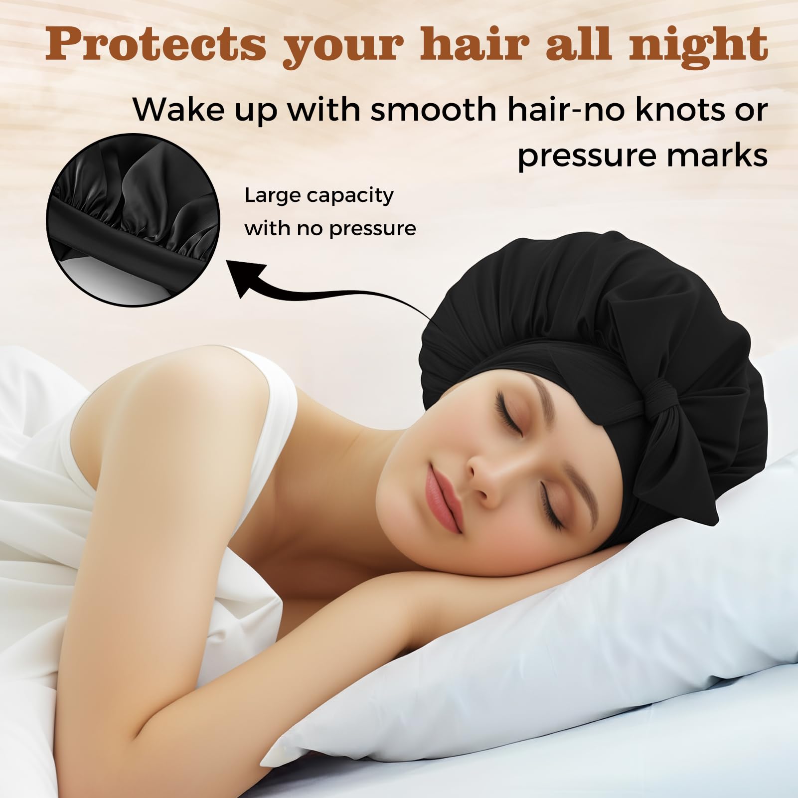 Satin Seidenhaube zum Schlafen in Seidenoptik, Verstellbare Haarhaube für die Nacht für Lockiges und Lange Haare, Bonnet Sleep Cap, Bonnet Seide Schwarz und Rosa