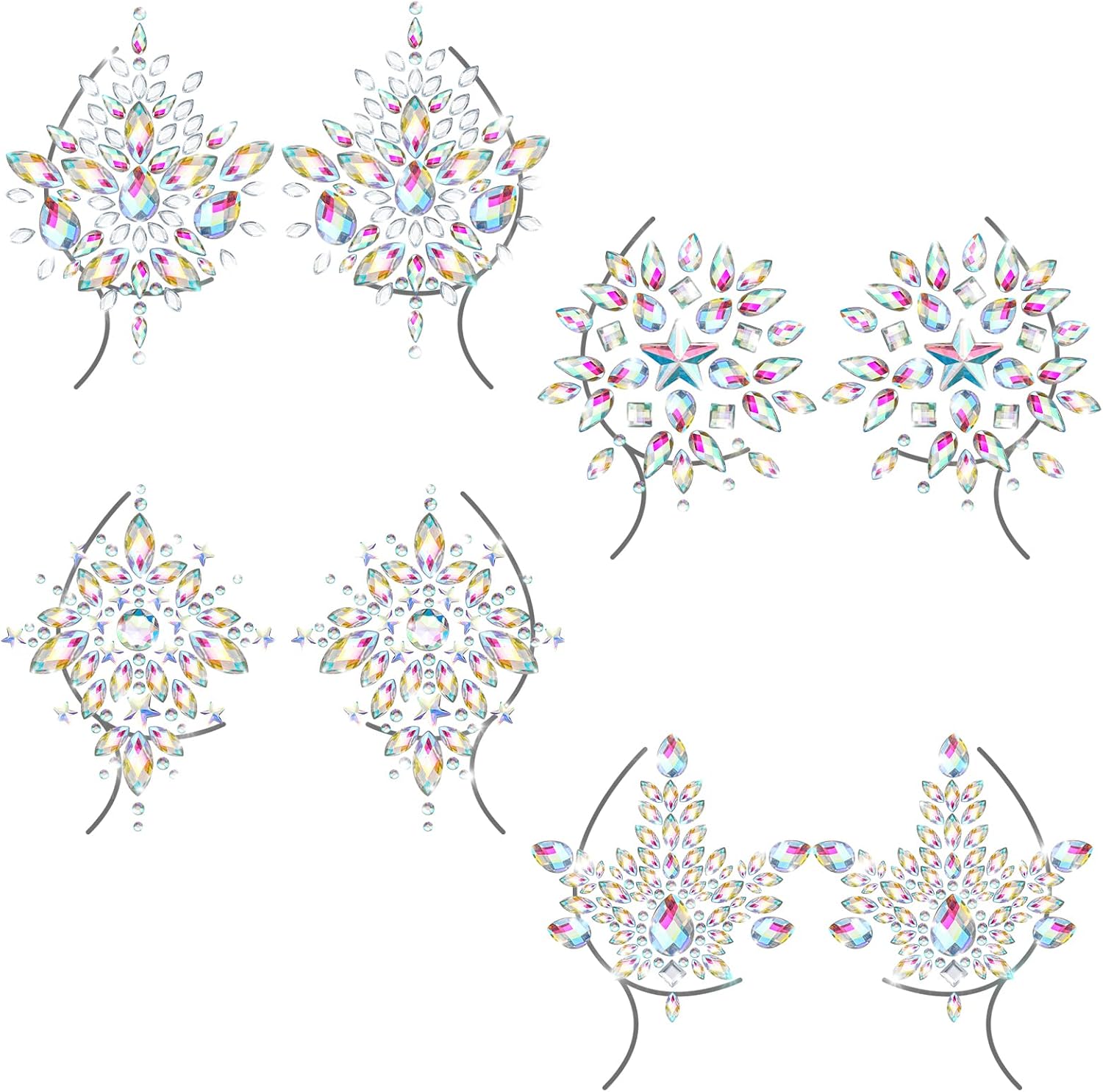 Geyoga 4 Pcs Rhinestone Pasties Crystal Breast Covers Body Jewelry Stick Breast Pasties Chest Stickers for Body
