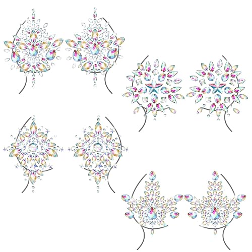 Geyoga 4 Pcs Rhinestone Pasties Crystal Breast Covers Body Jewelry Stick Breast Pasties Chest Stickers for Body - Fresh Style