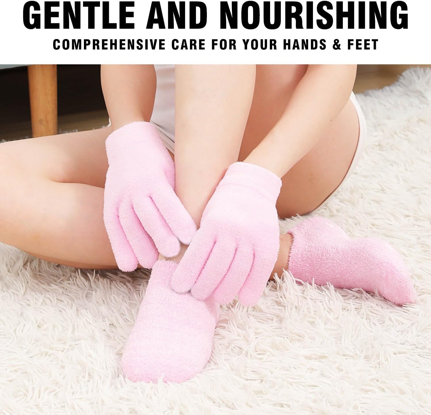 Moisturizing Socks and Gloves Set, Silicone Gel Socks for Cracked Heels & Dry Feet for Women, Spa Hydrating Gloves for Hand Care, Cracked Skin Relief & Treatment, Repair Overnight, Pink