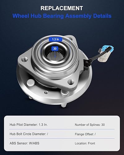 Miniatura 5 de ECCPP Conjunto de cubo de rueda delantera de 5 lengüetas para Chevy Captiva Sport 2012 Equinox 2007-2009 Pontiac Torrent 2007-2009 2008-2010 Saturn