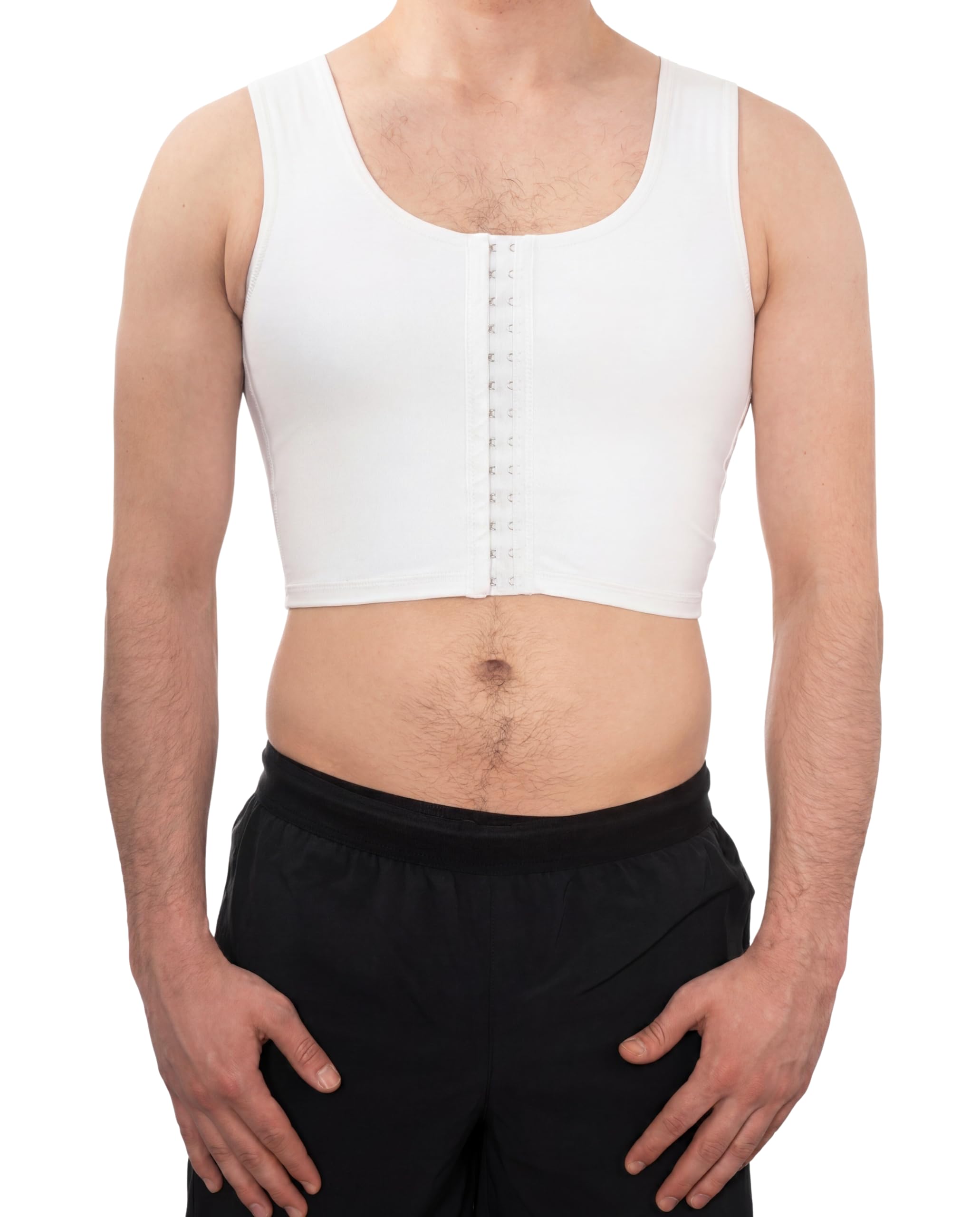 Gynecomastia Solutions Unisex White Adjustable Compression Chest Binder, Front Clasp Chest Flattening For Men