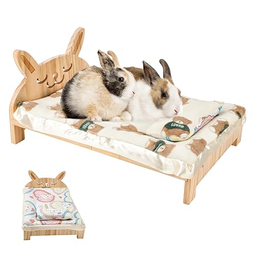 Upgrade Large Wooden Bunny Bed with Pillow and Mat, 2