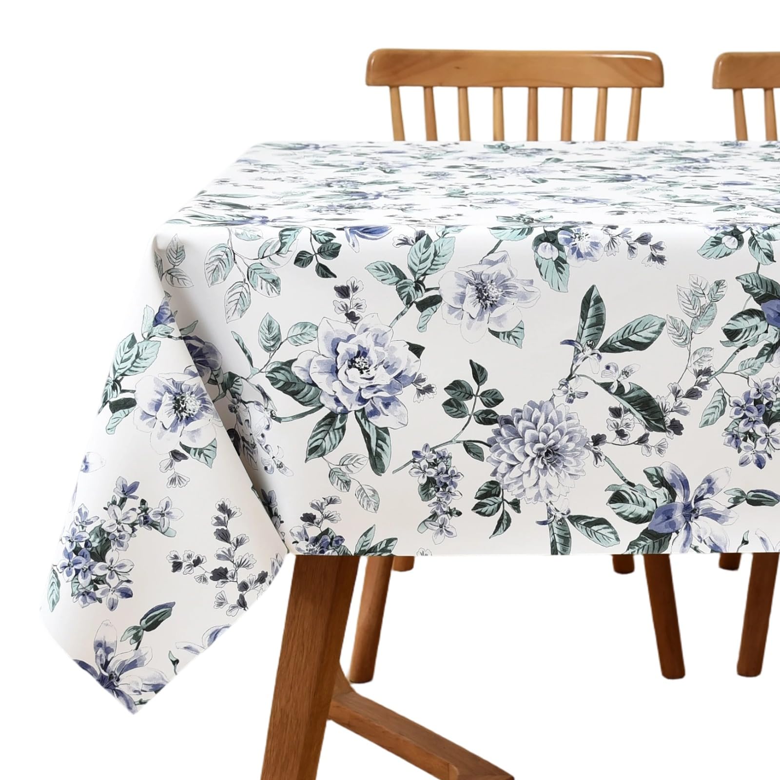 Yofori Wipe Clean Tablecloth, Floral Print Pattern PVC Wipeable Table Cloth Plastic Waterproof Table Cover for Kitchen Dining Outdoor Garden Picnic (Blue Blooms,137x180cm) — image 1