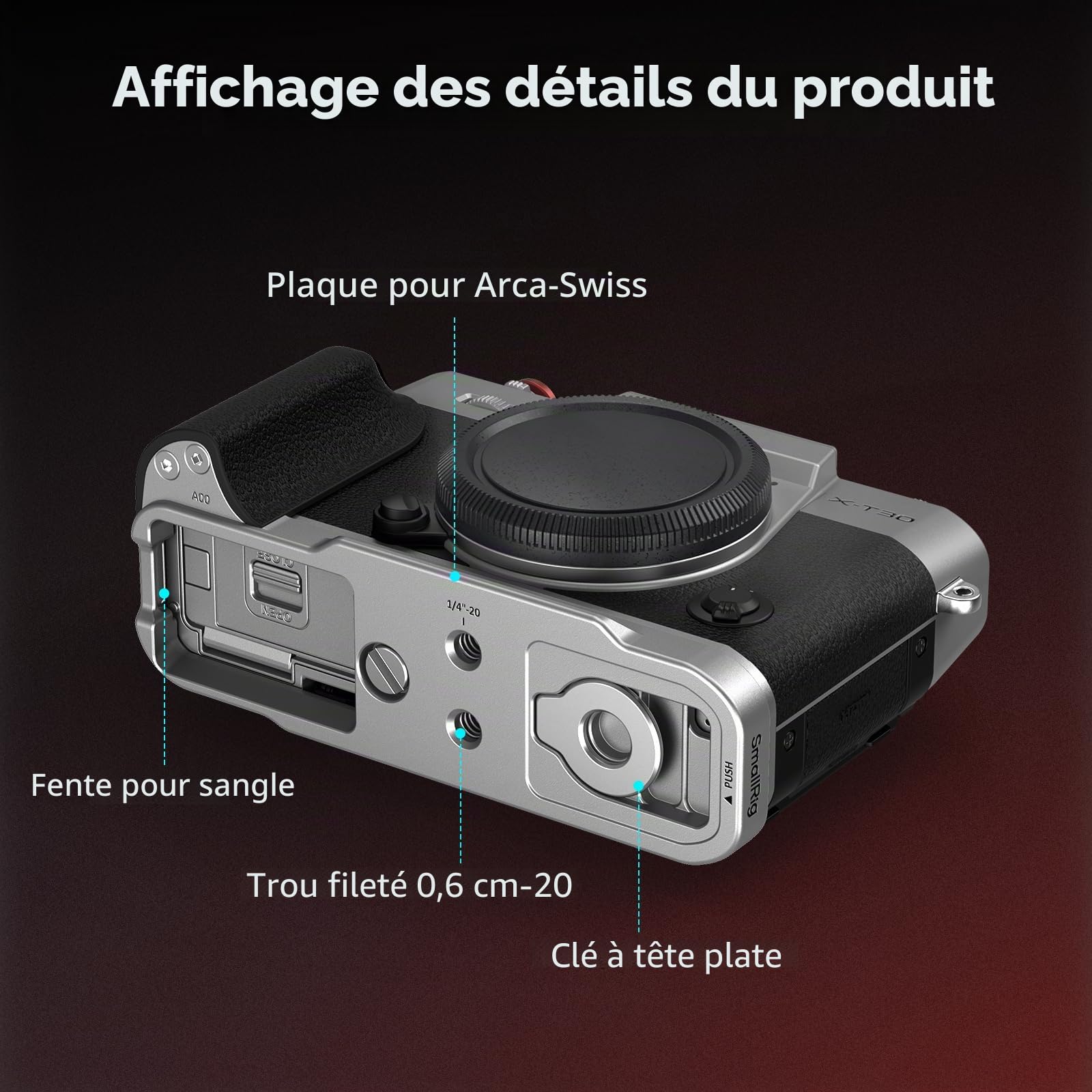 SMALLRIG Poignée en L pour FUJIFILM X-T30 III/X-T30 II/X-T30, avec Plaque de Dégagement Rapide Intégrée pour Arca-Swiss, Pas de Vis 1/4"-20, Poignée Ergonomique, Bouton de Déclenchement, Argent