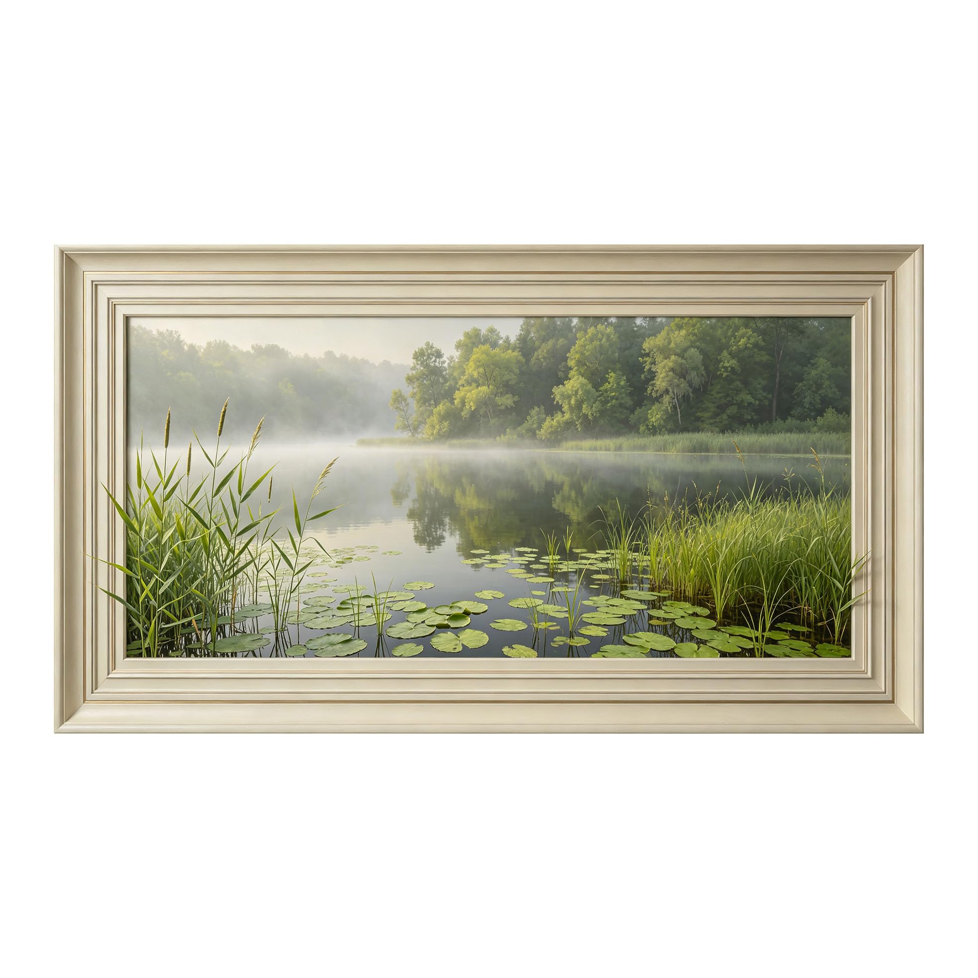 Yzpallescene 3D Framed Wall Art 50cm×100cm Misty Lake Forest Landscape Panoramic Watercolor Large Size SelfAdhesive Removable Wall Decor Prints Artwork for Living Room Bedroom Office