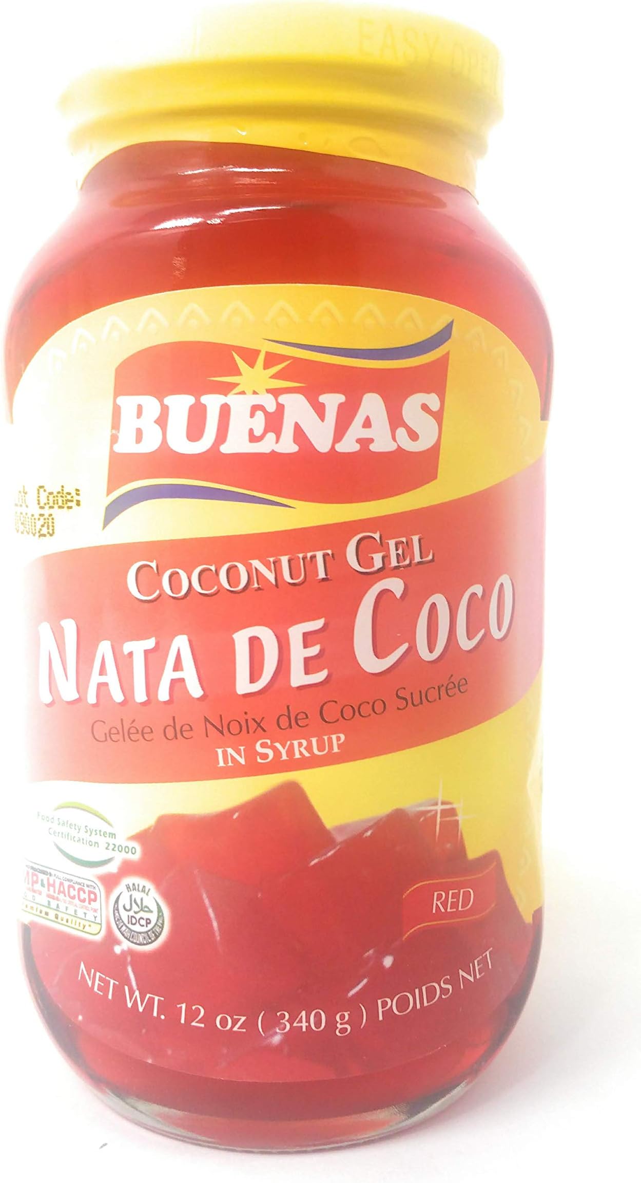 Buenas Red Coconut Gel 340g – Nata de Coco Dessert Topping for Halo-Halo, Fruit Salad, and Asian Sweets