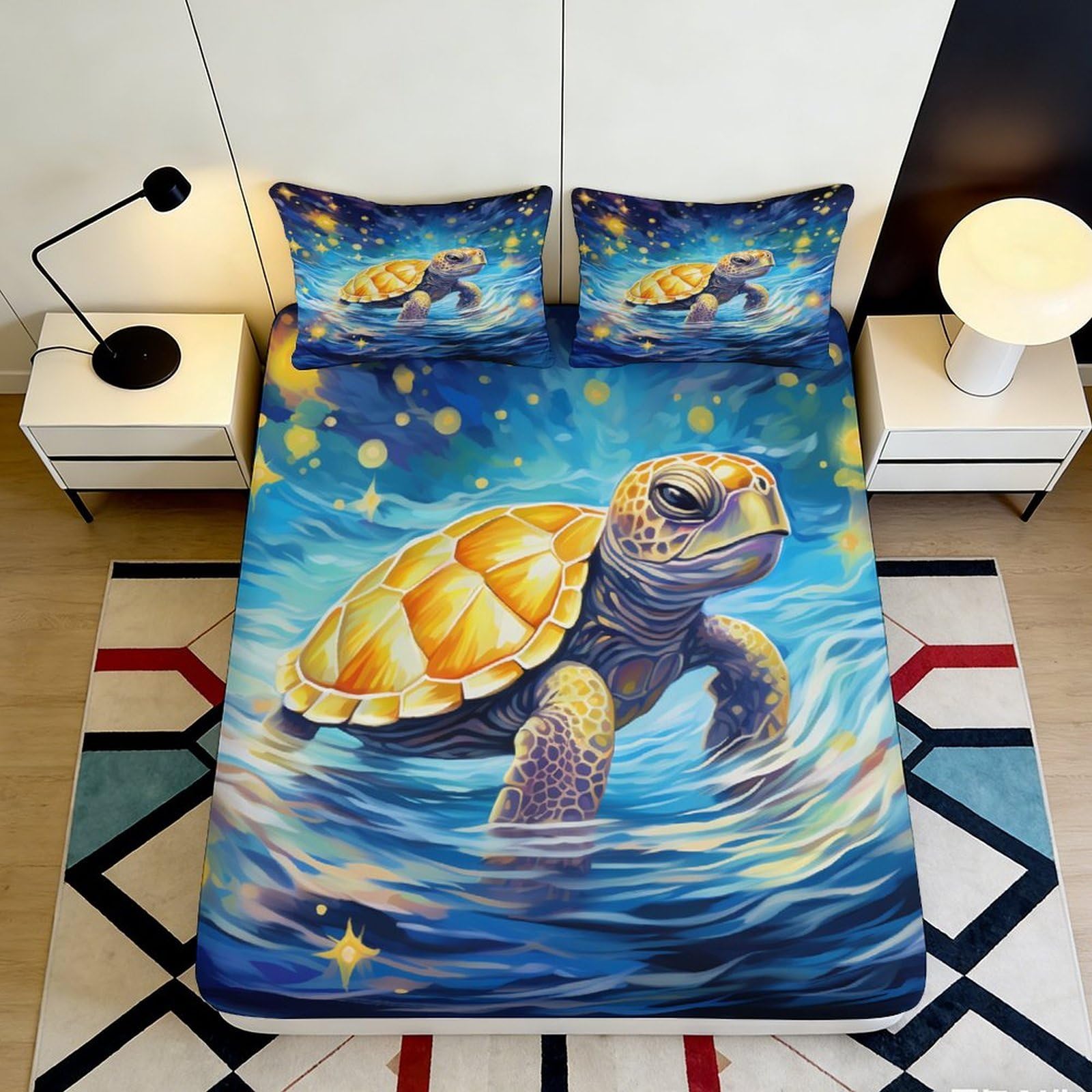 Jqzkxnhpbr Style-8 3D Printed Ocean Turtle Fitted Sheet Microfiber Soft Breathable Starry Night Bed Cover For Bedroom Dorm Décor 90X200x25cm
