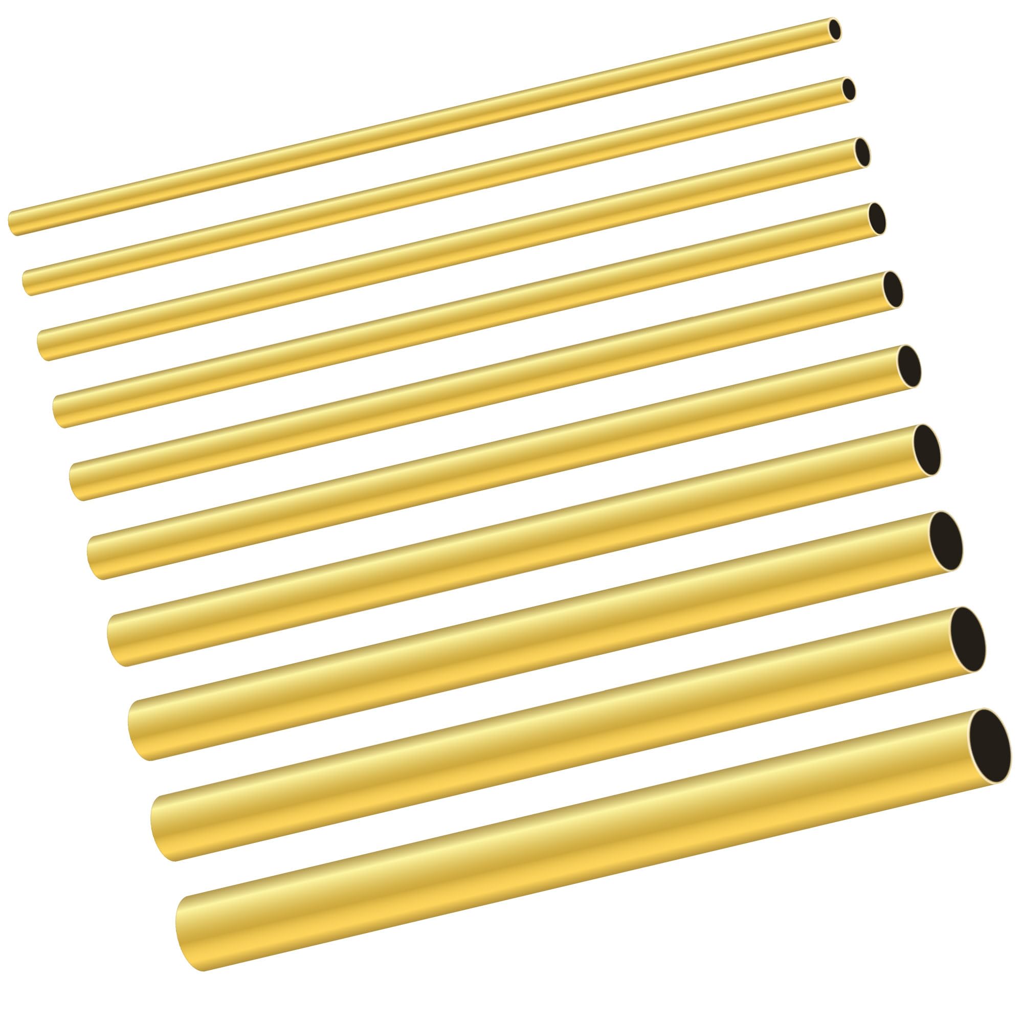 LAVMHAB Brass Tubes Kit of 2mm 2.5mm 3mm 3.5mm 4mm 4.5mm 5mm 6mm 7mm 8mm OD X 0.2mm Wall Thickness X 200mm Length, Seamless Round Brass Pipes Tubing for DIY Craft (10 Pack)