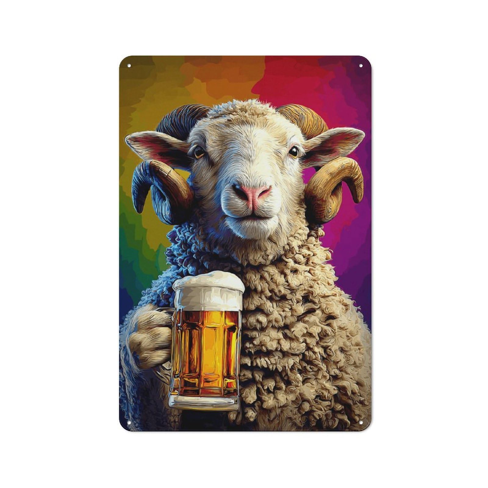 Junmoney Ram Holding A Mug Of Beer -1 30X20cm Industrial-Style Tin Sign With For Hallway Wall, A Metal Wall Feature For A Newly Arranged Hallway