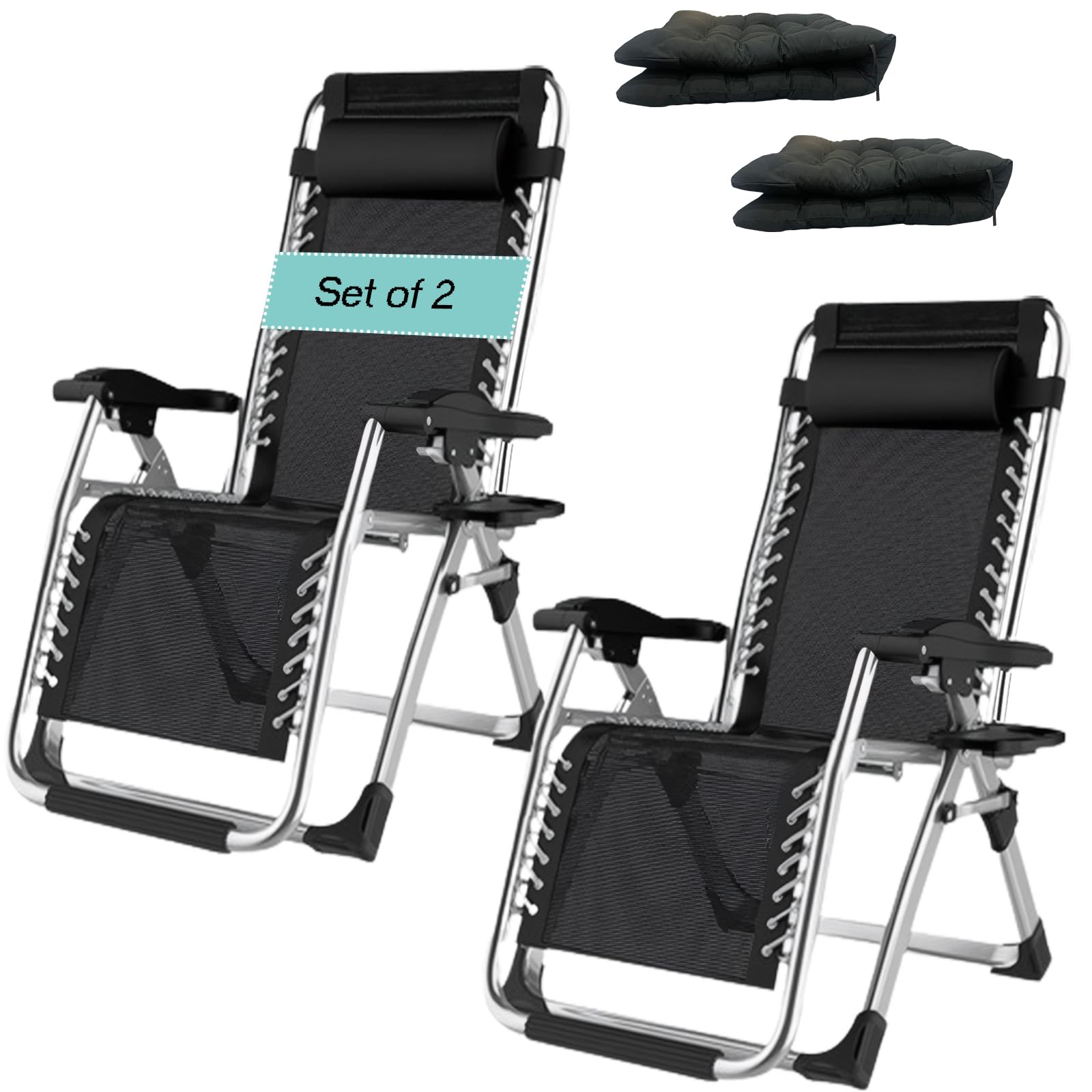 PETHOMEL Pack de 2 Tumbona Plegable,Silla Jardin Exterior Reclinable, Capacidad de 200 Kg Tumbonas Gravedad Cero,para Playa Camping Piscina