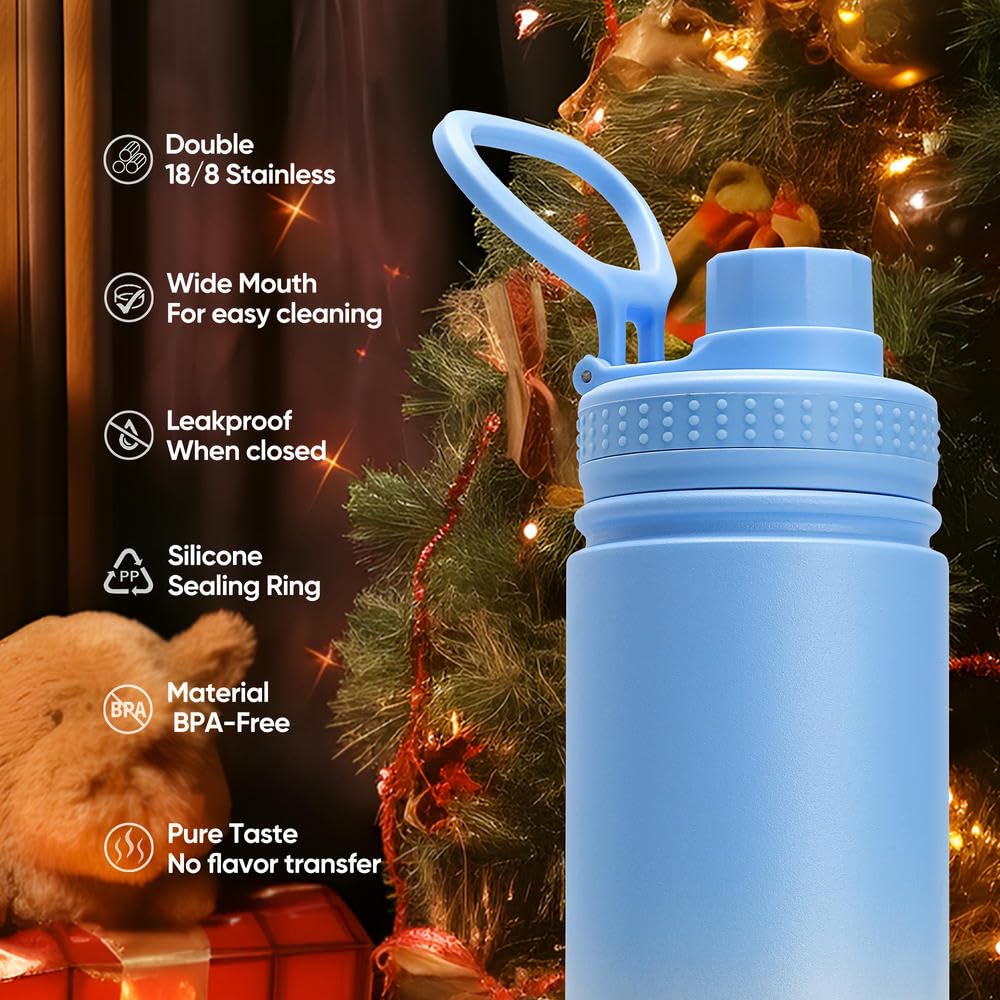 Izolowana butelka na wodę szerokie usta stalowy kubek z pokrywką szczelny podwójna ścianka vacuum flask 24h zimny kołnierz (22oz)