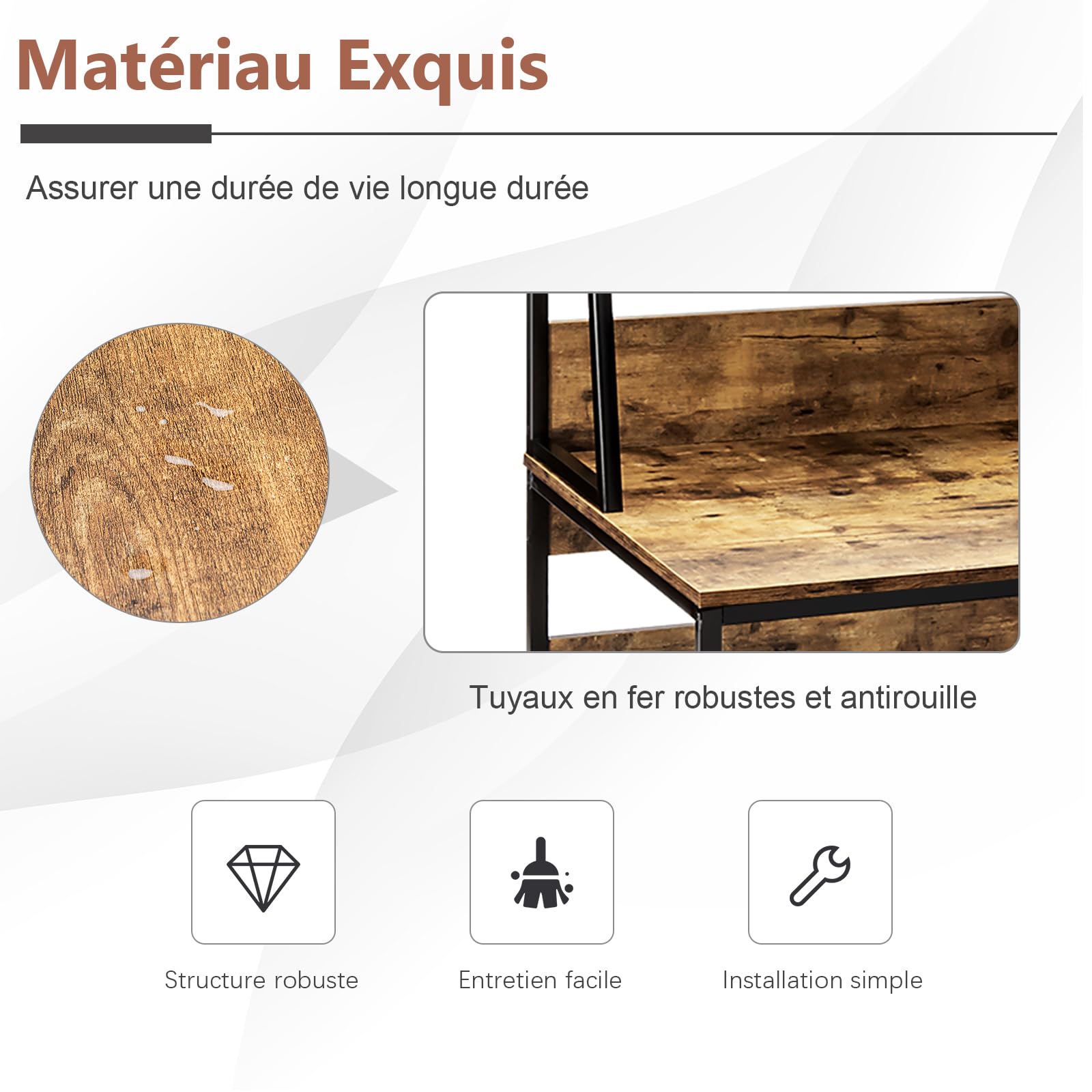 GYMAX Mesa de trabajo para ordenador, con estantería y 3 compartimentos, escritorio con amplia superficie de trabajo y patas ajustables, mesa de oficina para el hogar, ahorra espacio, 120 x 57 x 140