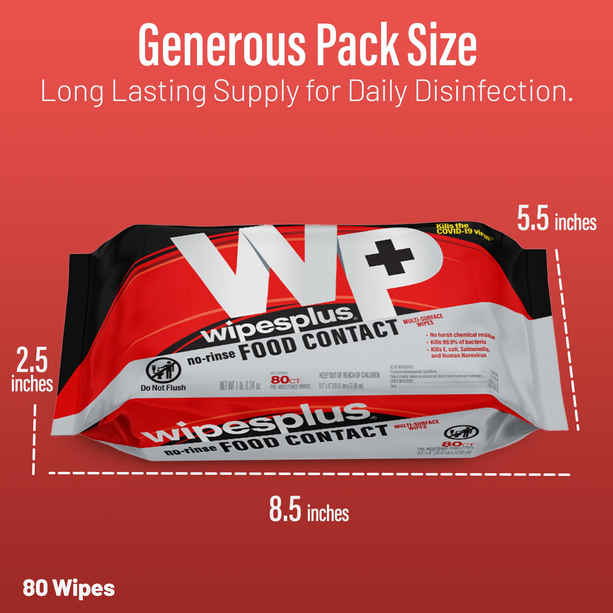 WIPESPLUS Toallitas de limpieza en contacto con alimentos, sin enjuague, para múltiples superficies, inodoras para el hogar y los negocios, 960 unidades, 12 paquetes de 80 unidades