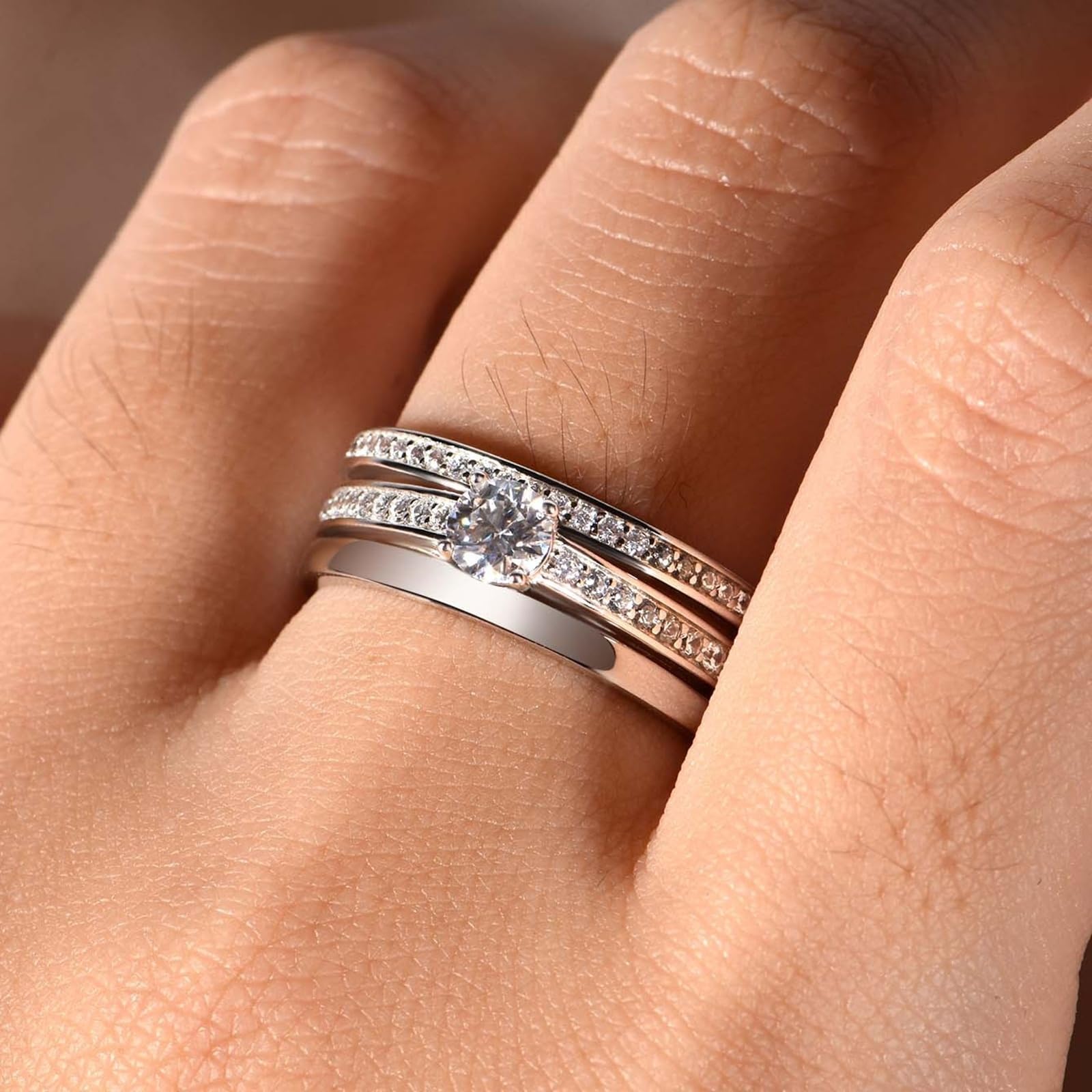 Anillos de oro blanco elegantes, 0,5 ct Moissanite, anillos de compromiso, anillos de boda de oro real para mujer