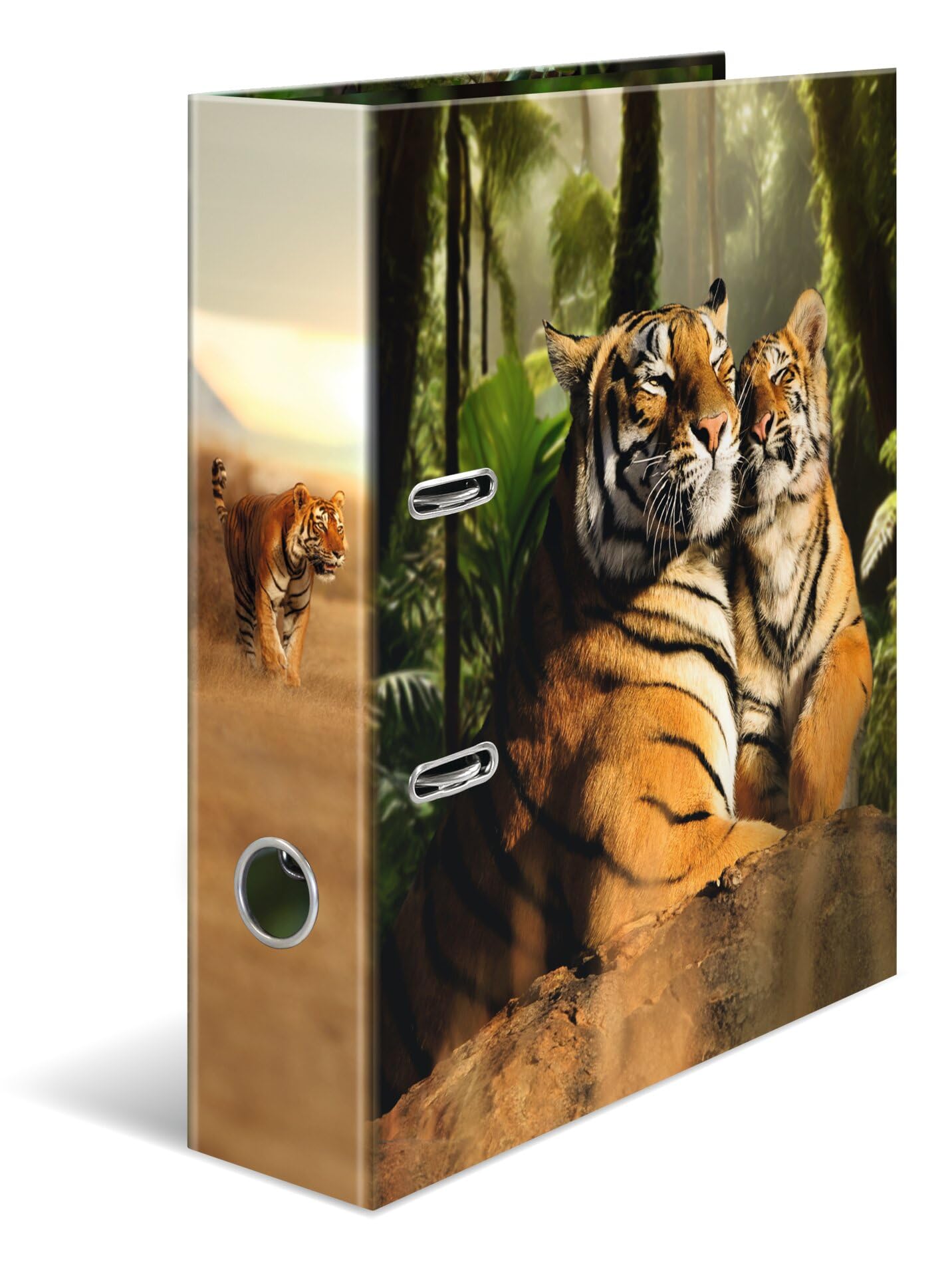 HERMA Ordner A4 Tiger, 5 Stück, 7 cm breit, Kinder Ringordner mit Tier Motiv, bunter Aktenordner mit Innendruck für Jungen und Mädchen