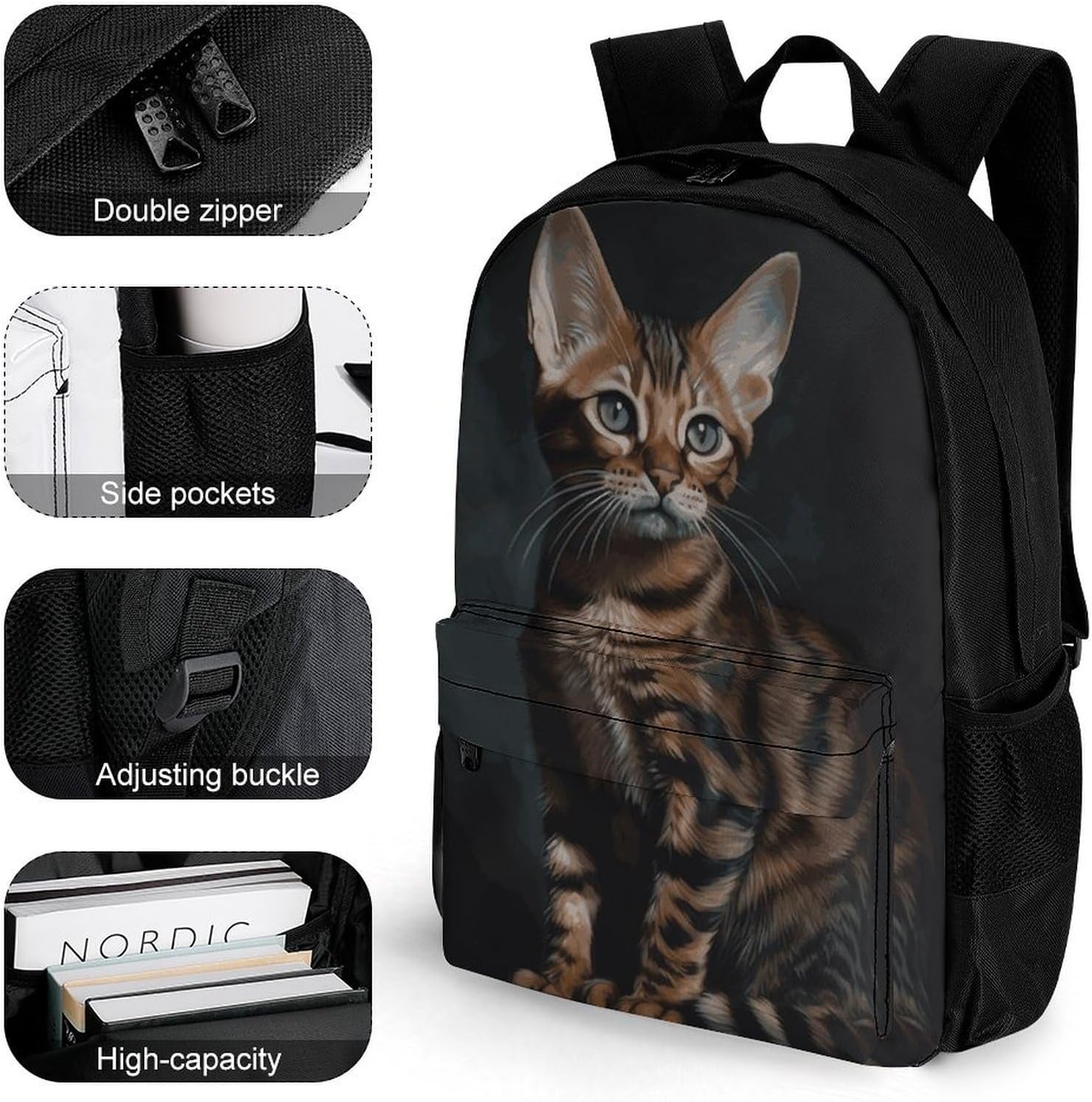 Portable Bengal Cat Backpack with Front & Side Pockets image 3