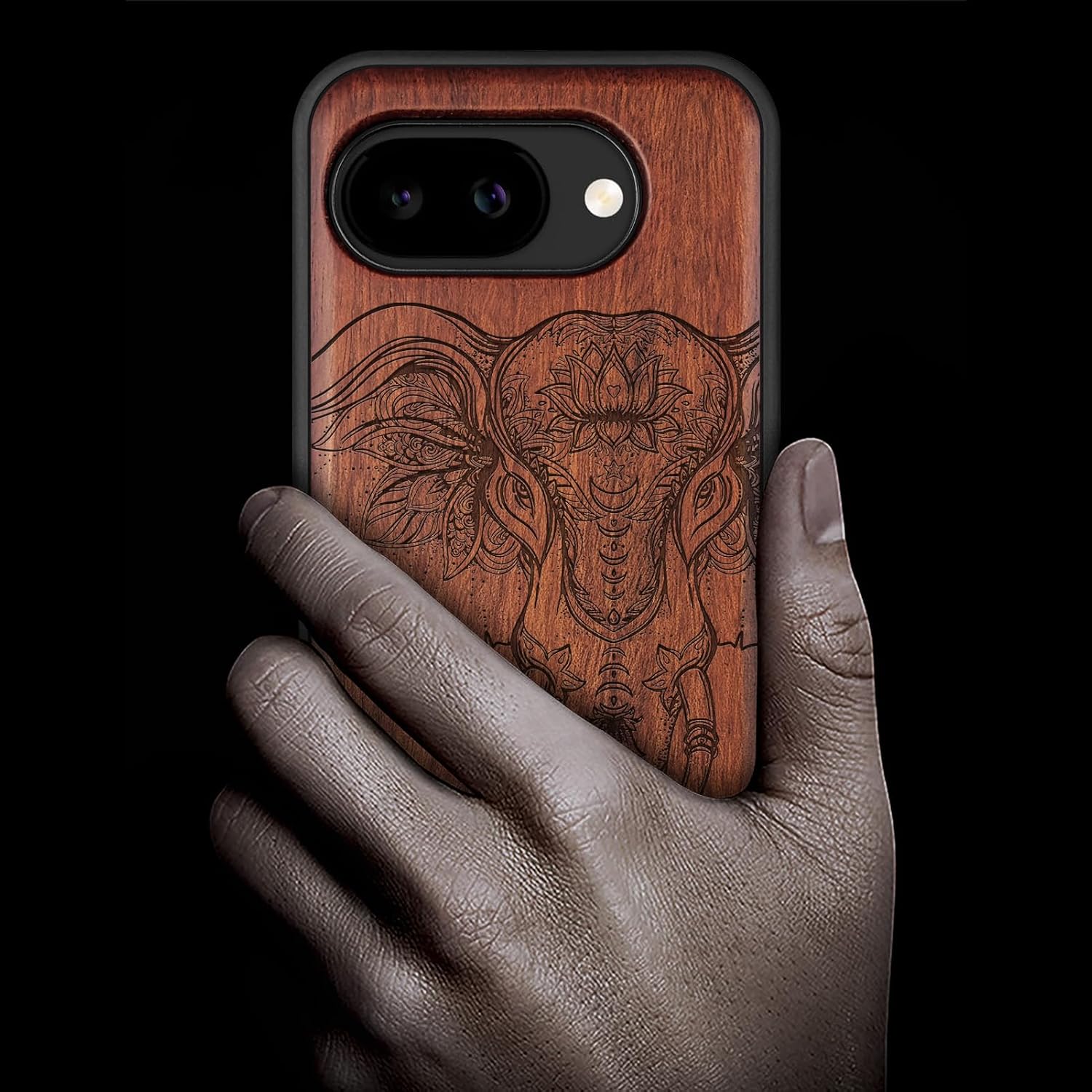 Carveit Magnetic Wooden Case for Google Pixel 10a Case, Wood Artisan Engraved & Soft TPU Shockproof Cover, Compatible with MagSafe Wireless Chargers (Tribal Grace and Spiritual Patterns) Rosy