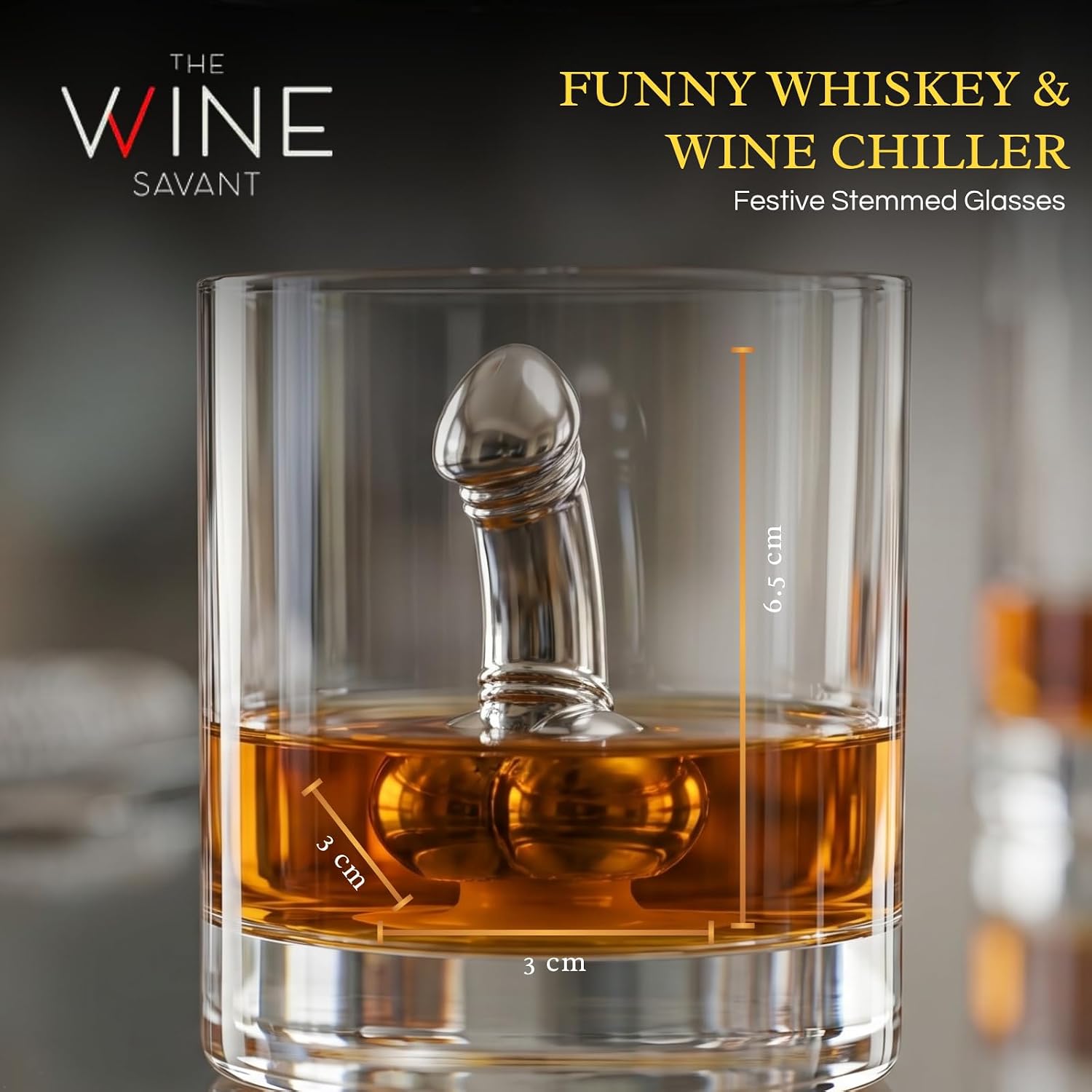Unique Whiskey & Wine Chiller - Funny Liquor Ice Chilling Suction Cup, Beverage Cooler, Peni Shaped Gag Gift For Whiskey, Bourbon, Tequila, Vodka Lover, Reusable Stainless Steel - Just Freeze It!