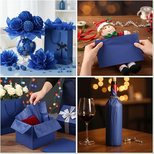 Miniatura 2 de Qilery 500 hojas de papel de seda azul marino a granel para bolsas de regalo de 15 x 20 pulgadas, sin ácidos, hojas de papel de embalaje y regalo