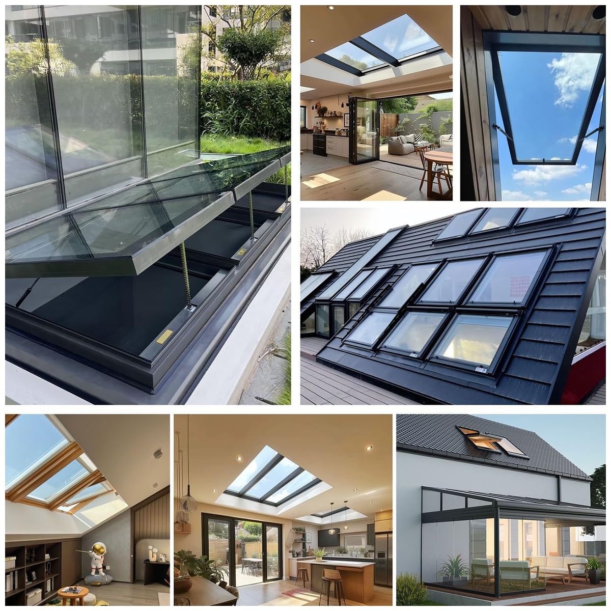 Ventana de Techo Eléctrica con Control Remoto, Tragaluz de Aluminio con Vidrio Templado Doble, Sensor de Lluvia Automático, Claraboya para Azotea, Sótano, Ático(White,LxW 70 x 70 cm)
