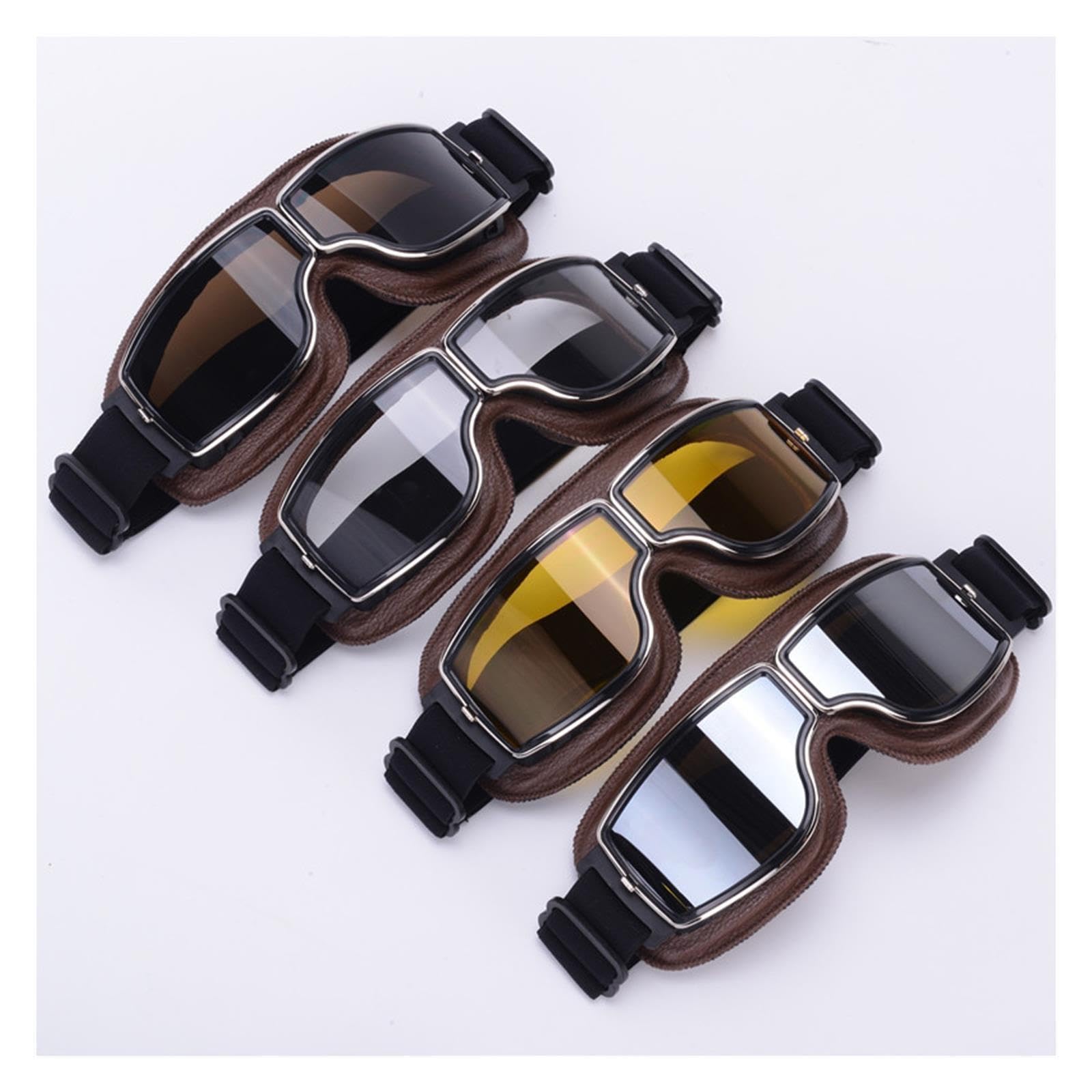 Occhiali da casco Occhiali da moto sole for casco antivento Accessori in pelle pieghevoli universali retrò