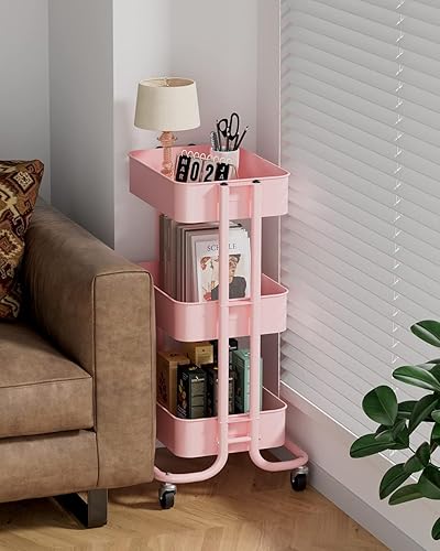 Miniatura 3 de Pipishell Carrito Utilitario Rodante de Metal de 3 Niveles, Carrito de Almacenamiento de Alta Resistencia con 2 Ruedas Bloqueables, Carrito de