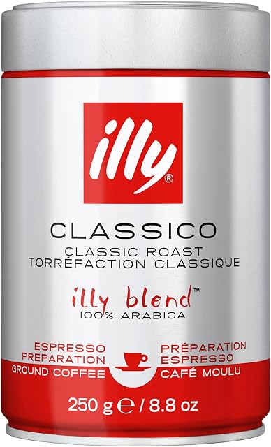 illy Ground Espresso Coffee - 100% Arabica – Classico Medium Roast - Notes of Caramel, Orange Blossom & Jasmine - No Preservatives – 250 g (Pack of 1)