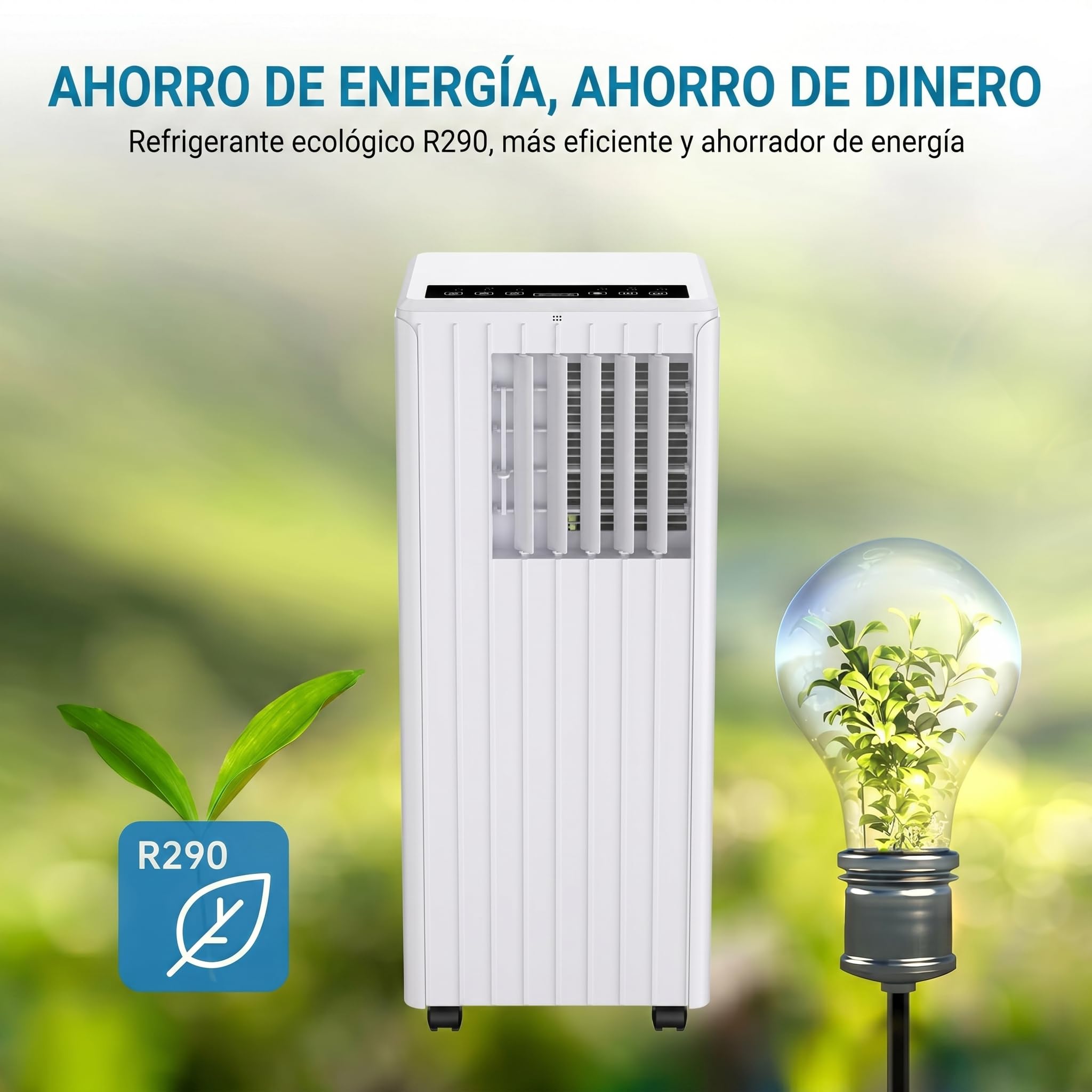 Garvee Aire Acondicionado Portátil 9000 BTU 3 en 1, Climatizador Refrigeración Ventilador Deshumidificador 35L/día, Bajo Consumo Modo Sueño Temporizador 24H, Mando a Distancia y Kit Ventana, Blanco
