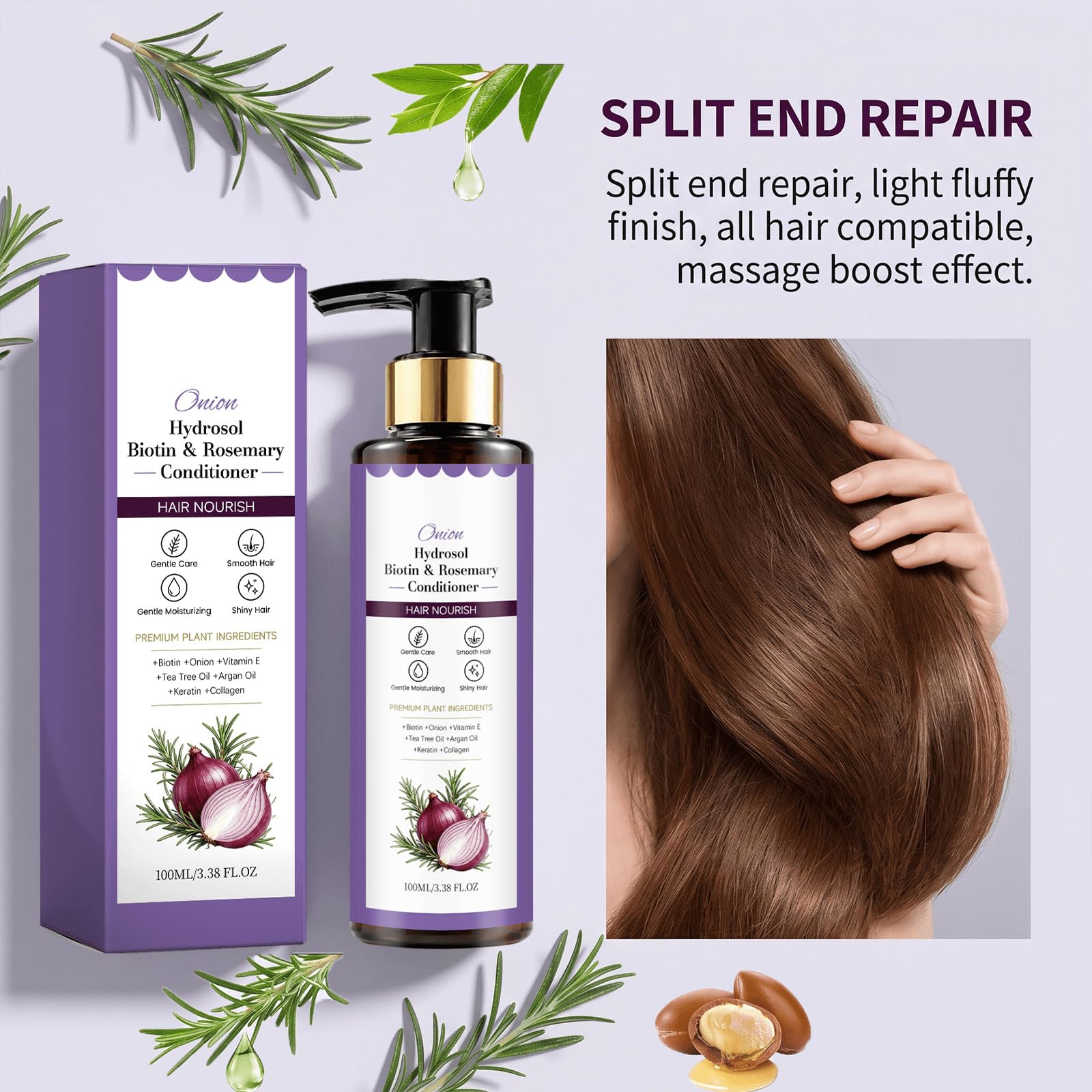 Zwiebel-Hydrosol-Rosmarin-Biotin-Shampoo und -Spülung, Haarwuchs-Shampoo und -Spülung, Zwiebel-Shampoo, Champu-Cebolla, sanfte Kopfhautpflege für Ölkontrolle und stärkeres, (10pcs-B)
