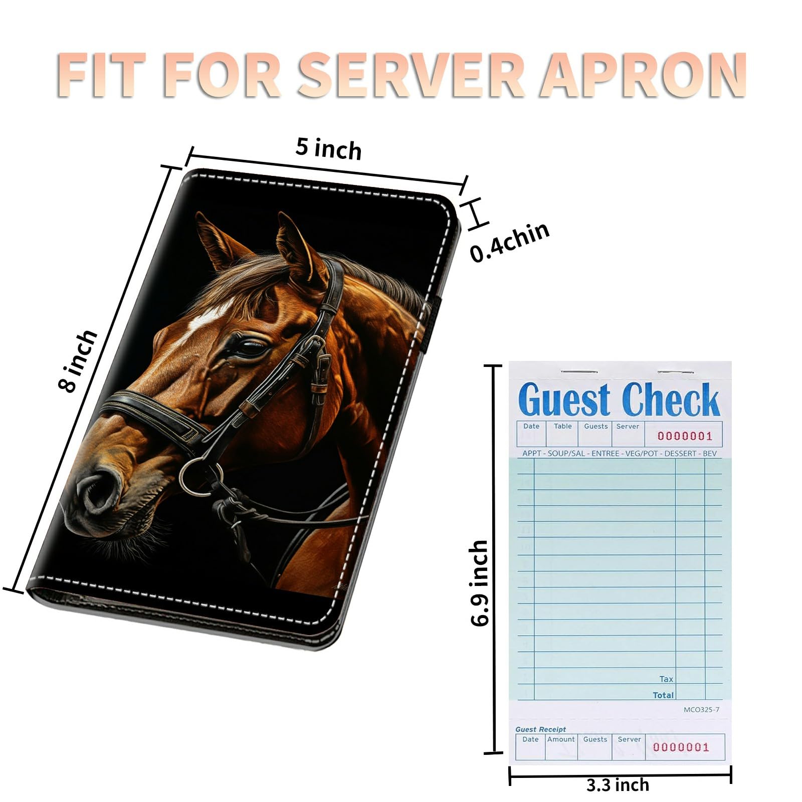 Server Books Plus 2 Pack Guest Checks Pads for Waitress Waiter, Horse Art Server Booklet Waitstaff Organizer with Zipper Pocket Guest Check Presenters Server Wallet Money Holder (5