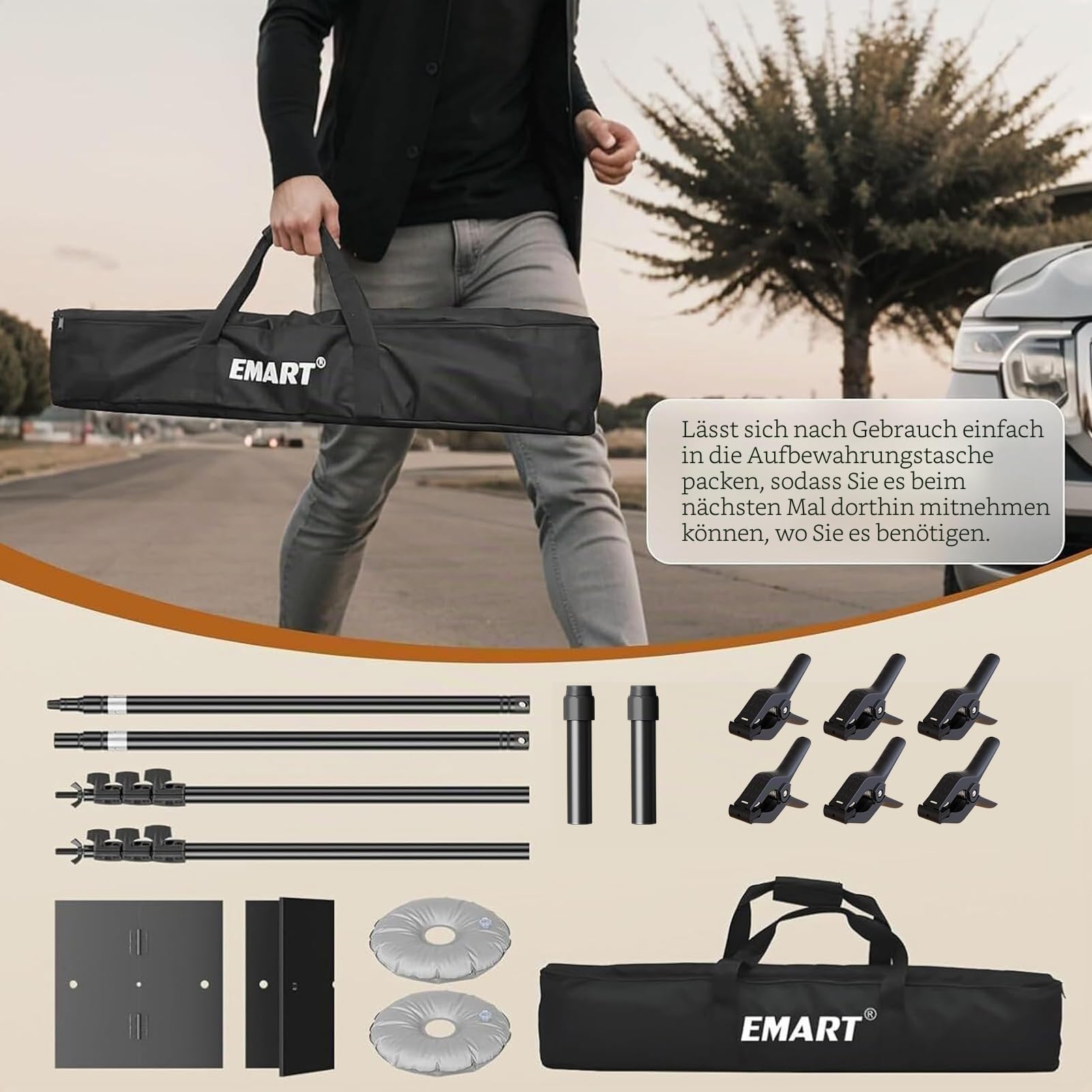 EMART Foto Hintergrund Ständer mit Stahlsockel, 2,6m x 3m Verstellbarer Hintergrundsystem, Hintergrundständer Fototudios für Fotografie Video Studio Porträt Partydekoration